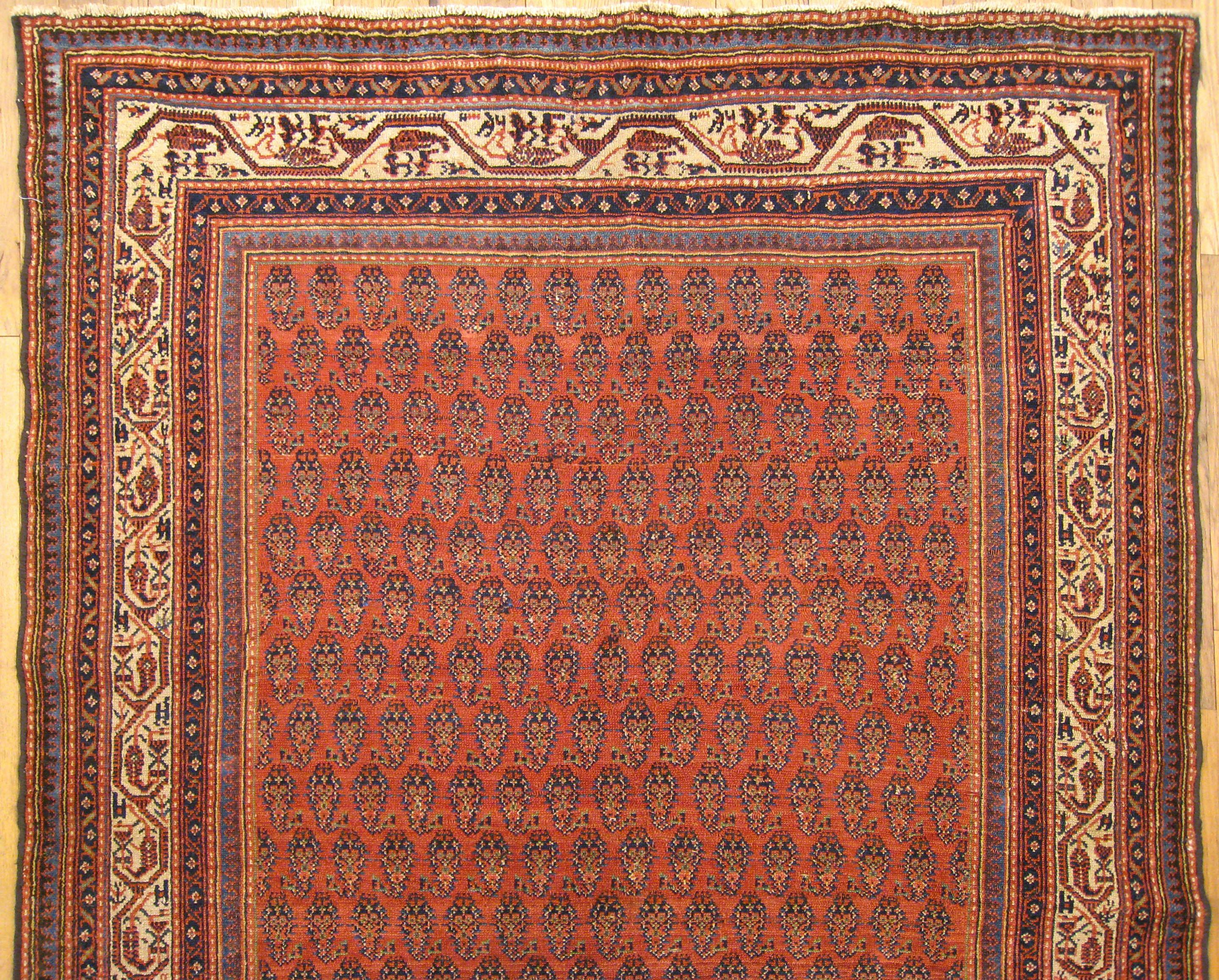 Wool Antique Persian Saraband Oriental Rug, in Gallery Size, Repeating Paisley Design For Sale