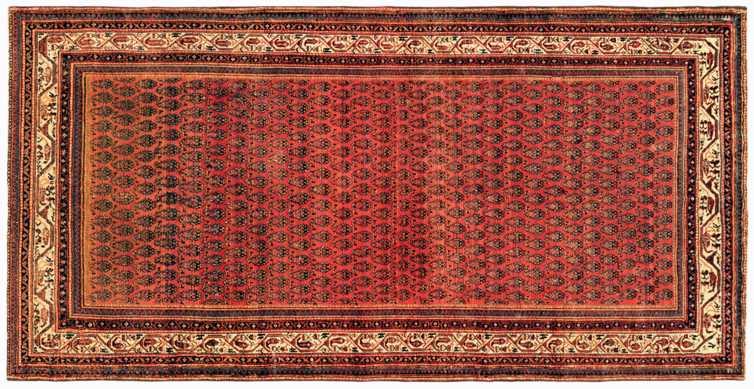 Antiker persischer Saraband- orientalischer Teppich in Galeriegröße mit wiederkehrendem Paisleymuster