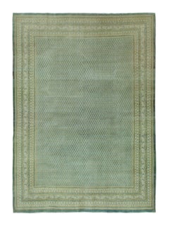 Antique Persian Saraband Rug with All-Over Patterns in Beige & Teal - Rug & Kili
