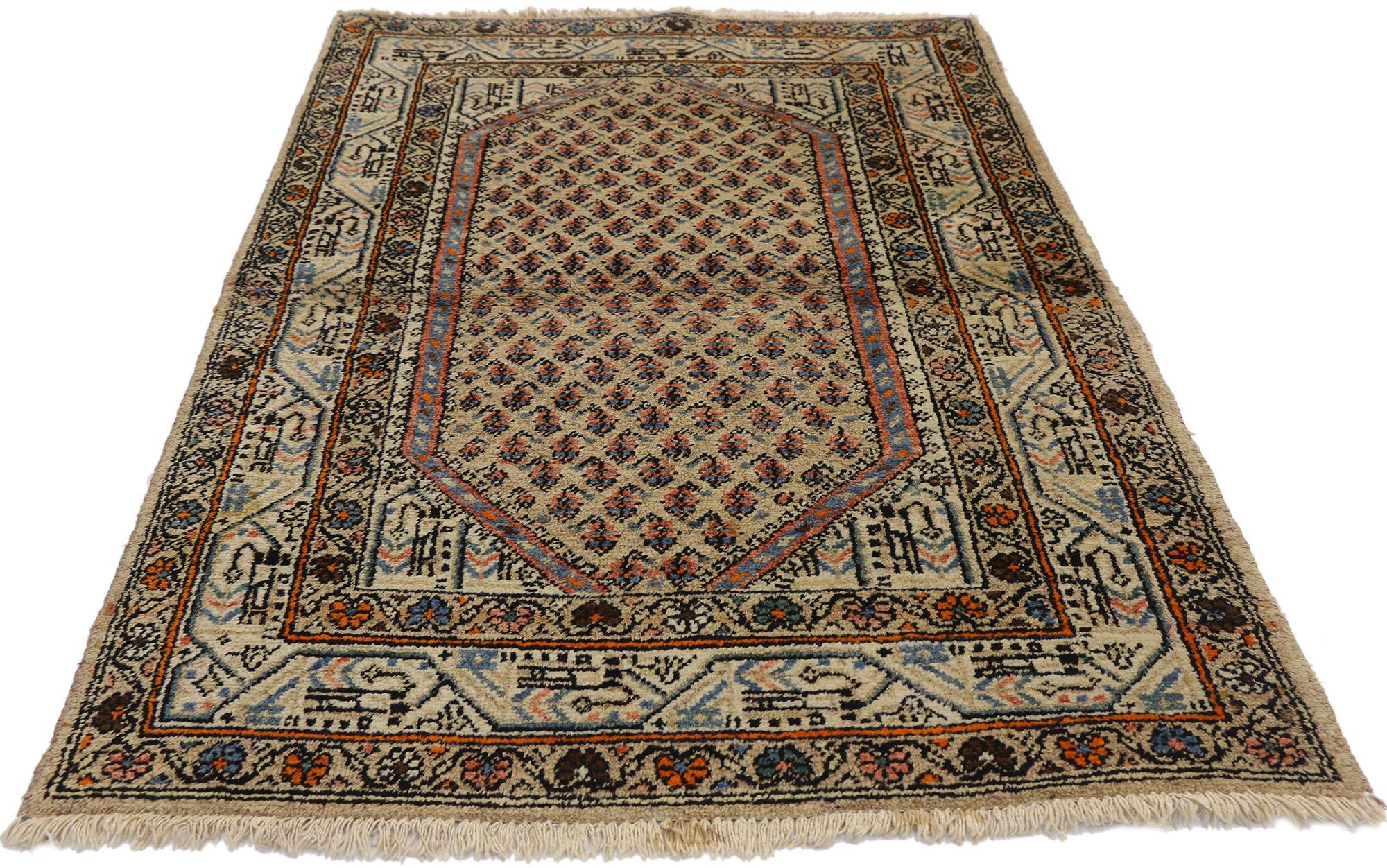 Hand-Knotted Antique Persian Saraband Rug with Mir Boteh Design For Sale