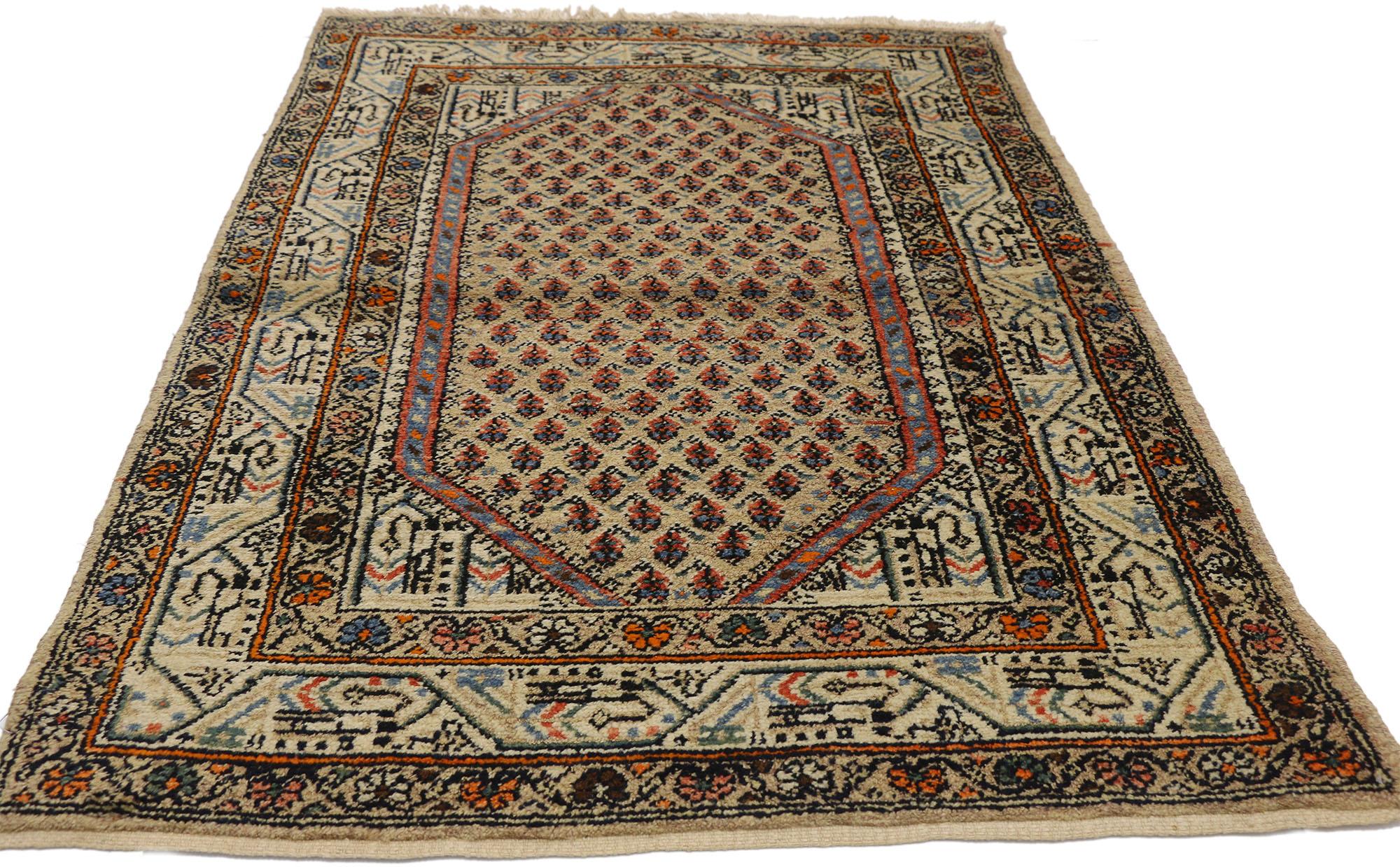 Antique Persian Saraband Rug with Mir Boteh Design In Good Condition For Sale In Dallas, TX