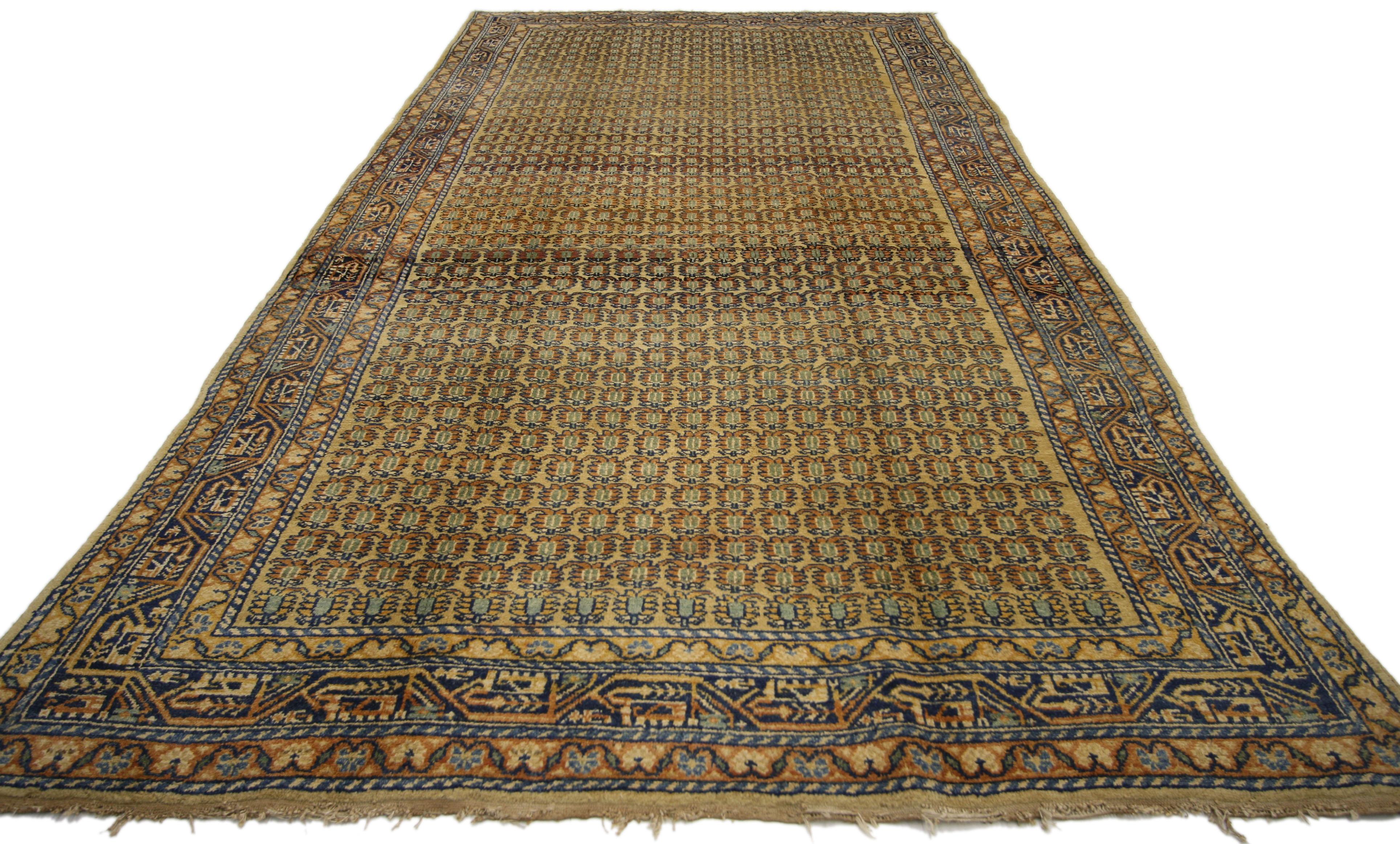 Antiker persischer Saraband-Läufer mit Mir Boteh-Design, breiter Flur-Läufer (Malayer) im Angebot