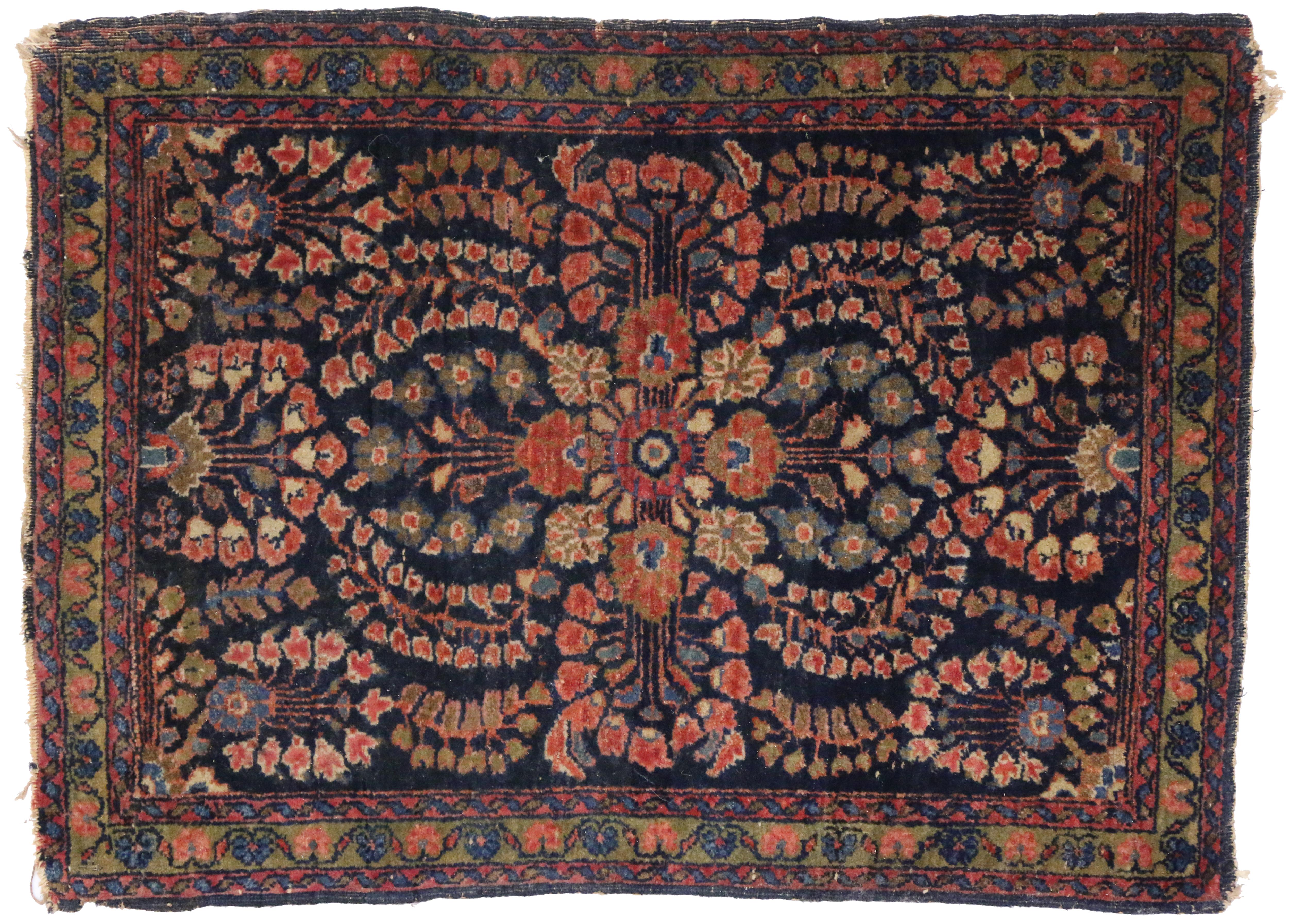 20th Century Antique Persian Sarouk Accent Rug, Small Persian Rug with Modern Victorian Style