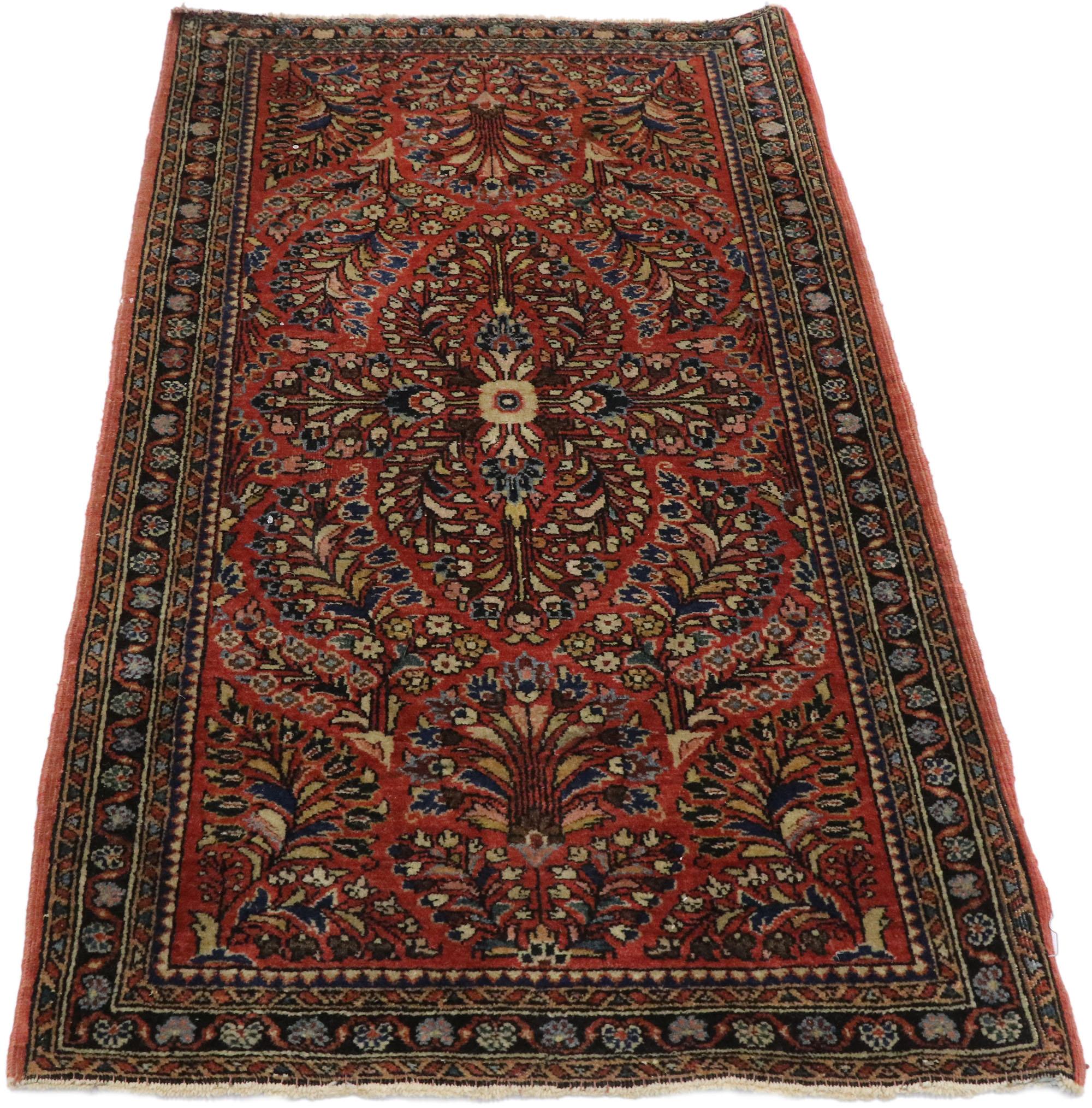 Hand-Knotted Antique Persian Sarouk Accent Rug with Victorian Style For Sale