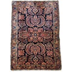 Antique Persian Sarouk, All-Over Design on Navy Field, Wool, 1920