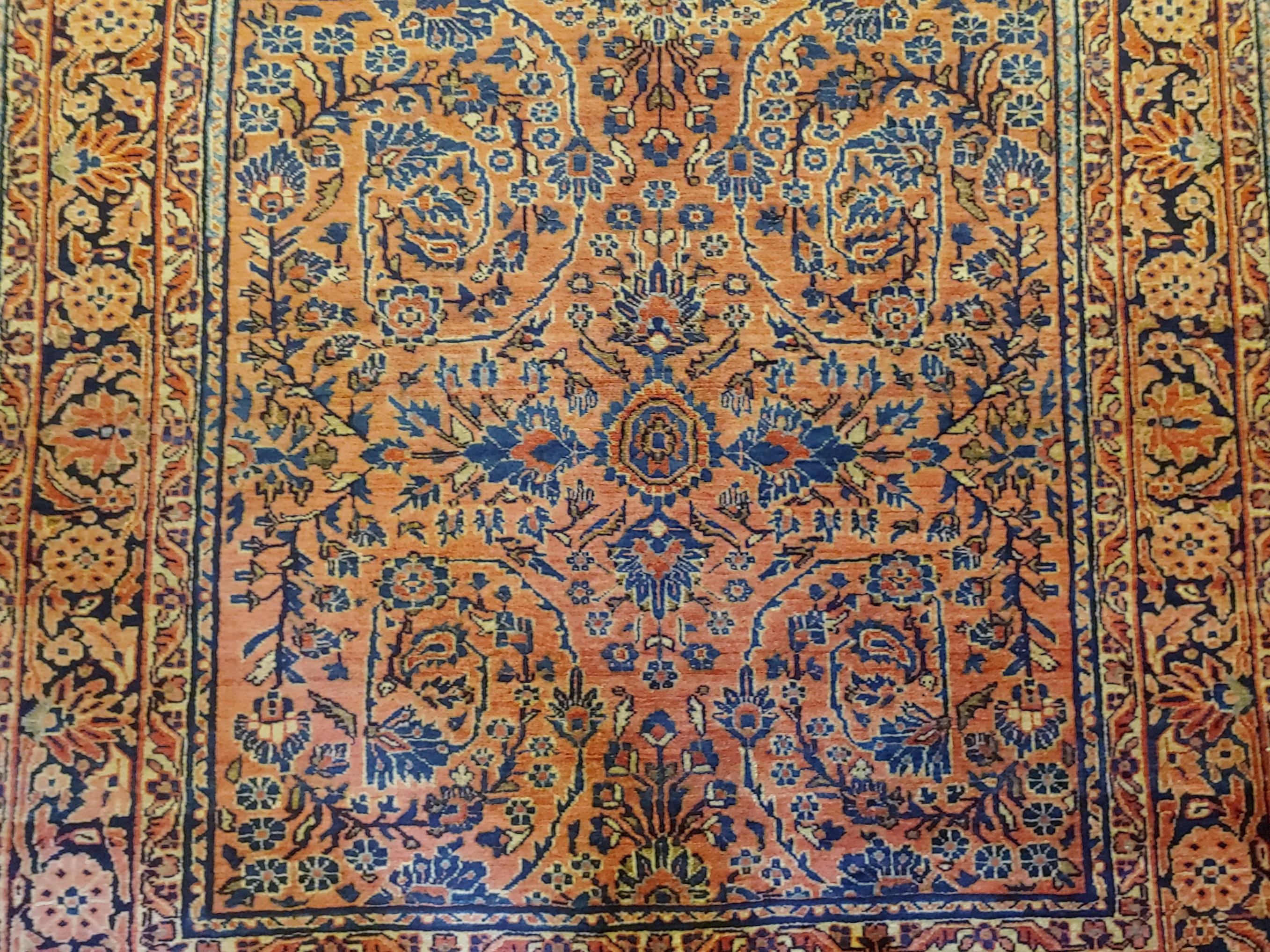 Sarouk Farahan Antique Persian Sarouk, All-Over Design on Rust Field, Wool, 4ft square, 1915 For Sale
