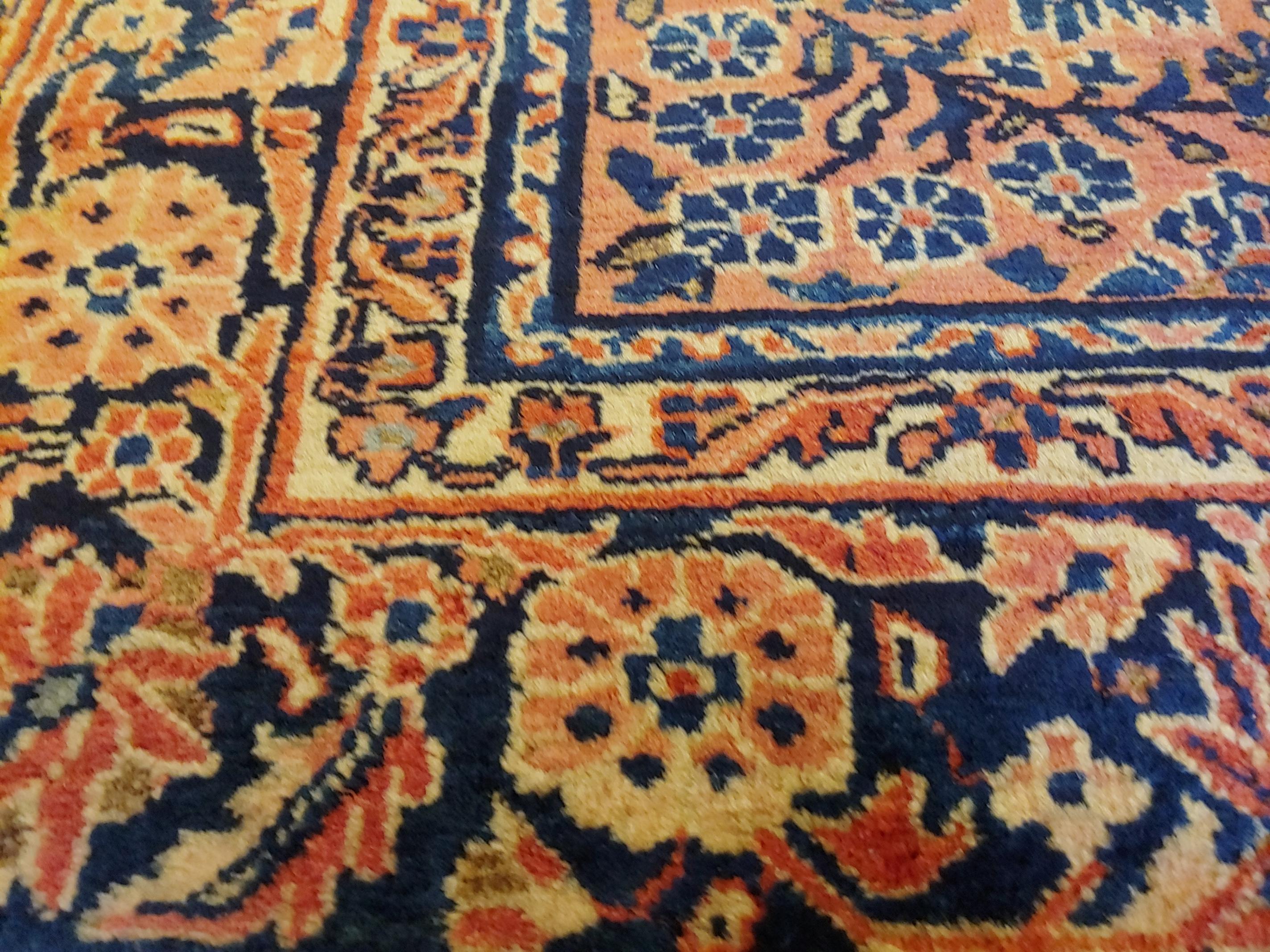 Woven Antique Persian Sarouk, All-Over Design on Rust Field, Wool, 4ft square, 1915 For Sale
