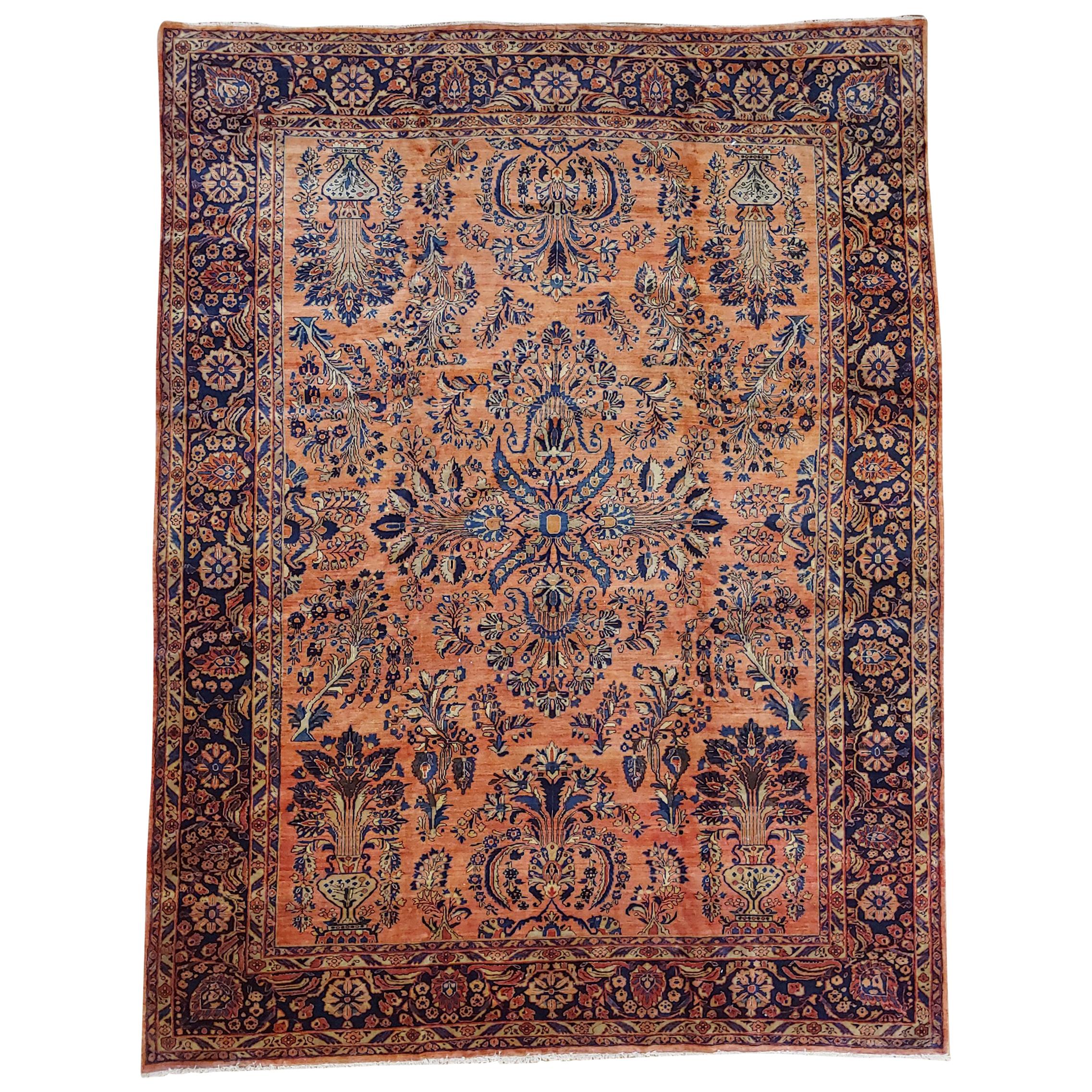 Antique Persian Sarouk, All-Over Design on Rust Field, Wool, Room Size, 1920 For Sale