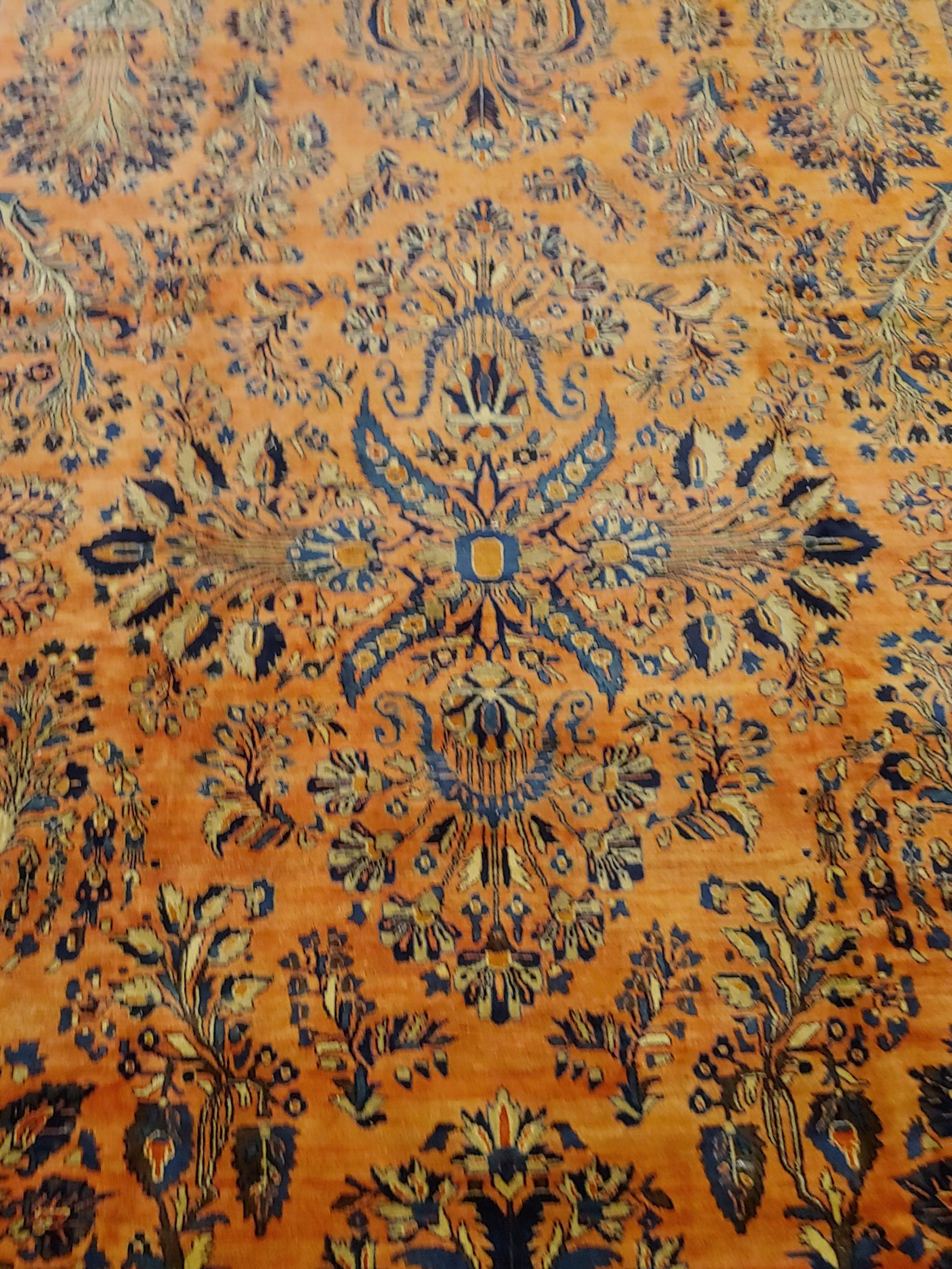 Woven Antique Persian Sarouk, All-Over Design on Rust Field, Wool, Room Size, 1920 For Sale