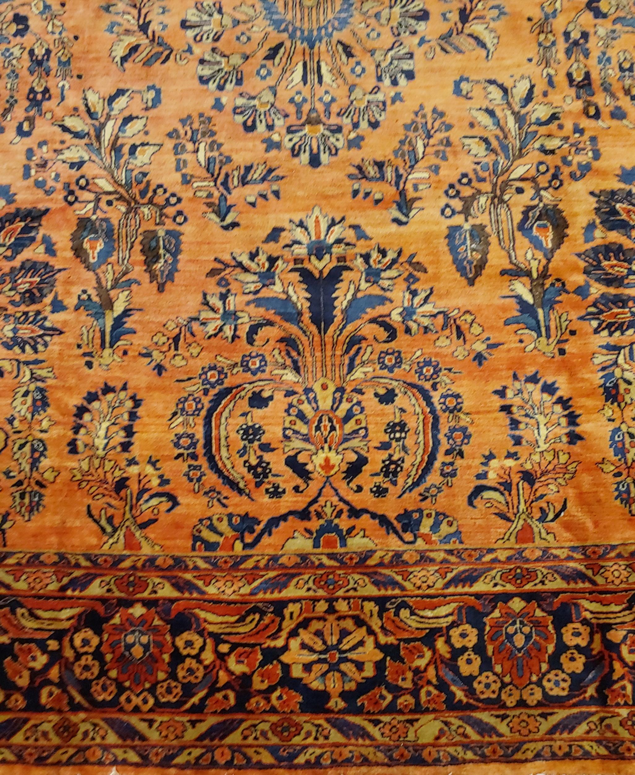 Antique Persian Sarouk, All-Over Design on Rust Field, Wool, Room Size, 1920 In Good Condition For Sale In Williamsburg, VA