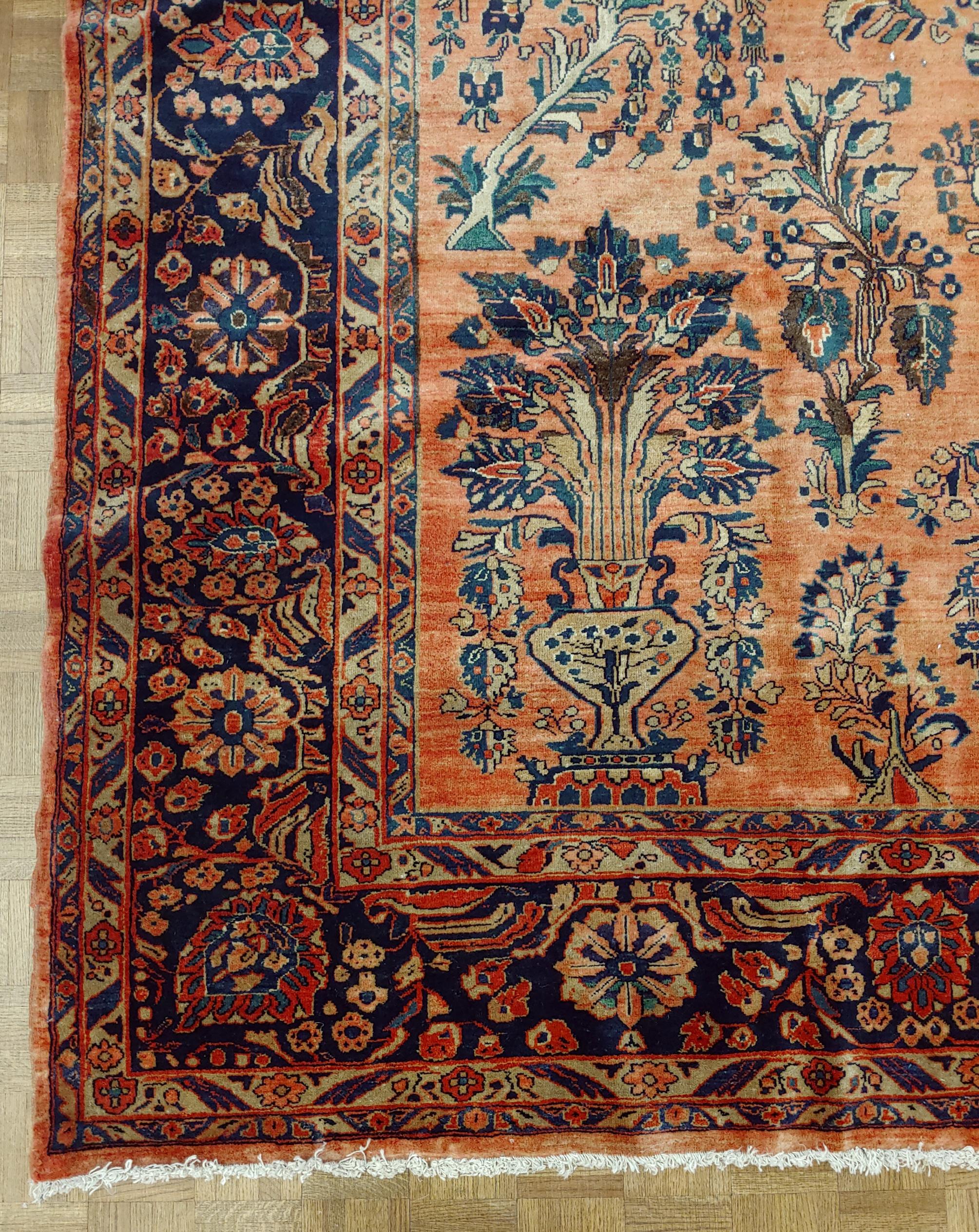 Early 20th Century Antique Persian Sarouk, All-Over Design on Rust Field, Wool, Room Size, 1920 For Sale