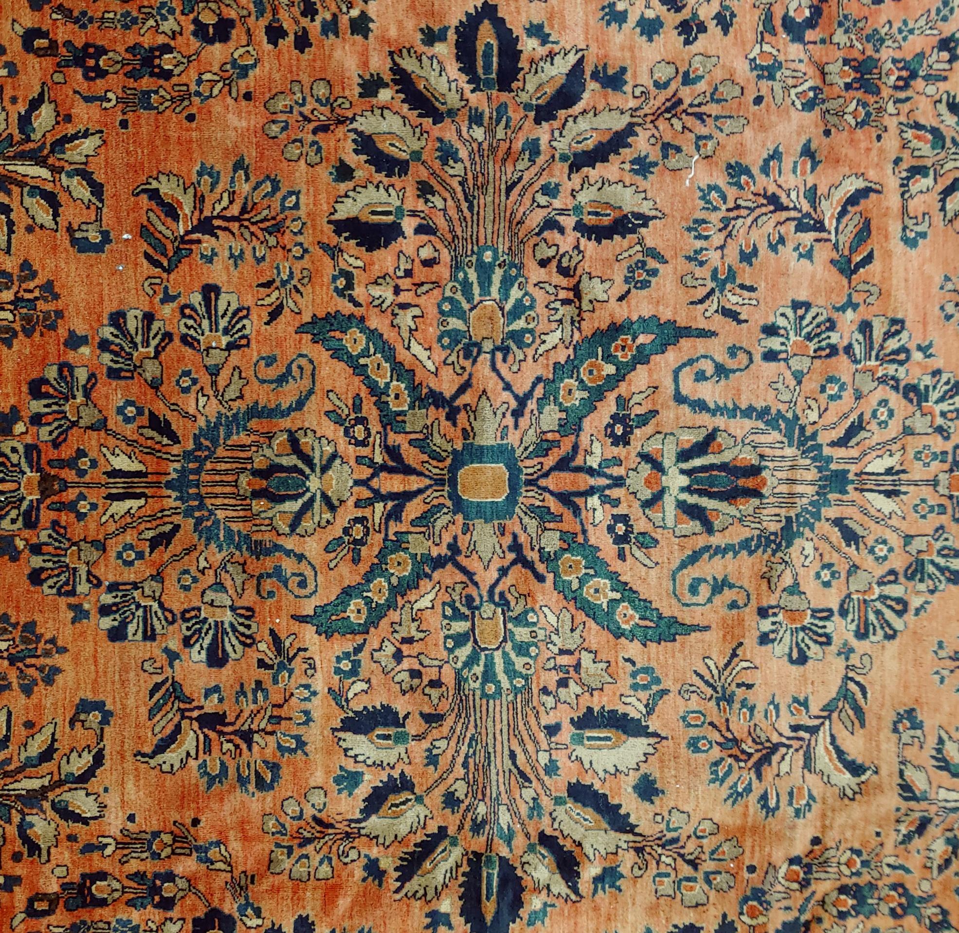 Antique Persian Sarouk, All-Over Design on Rust Field, Wool, Room Size, 1920 For Sale 1