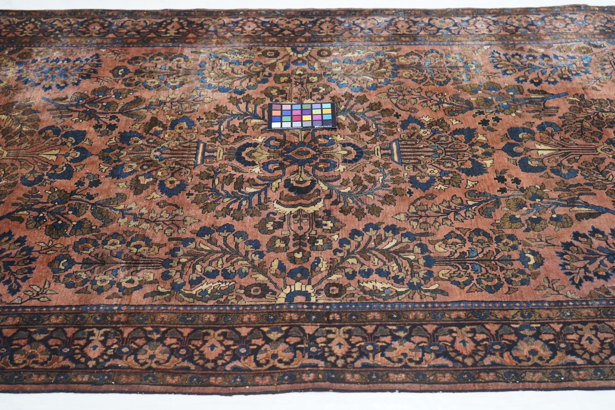Hand-Knotted Antique Persian Sarouk Area Rug For Sale