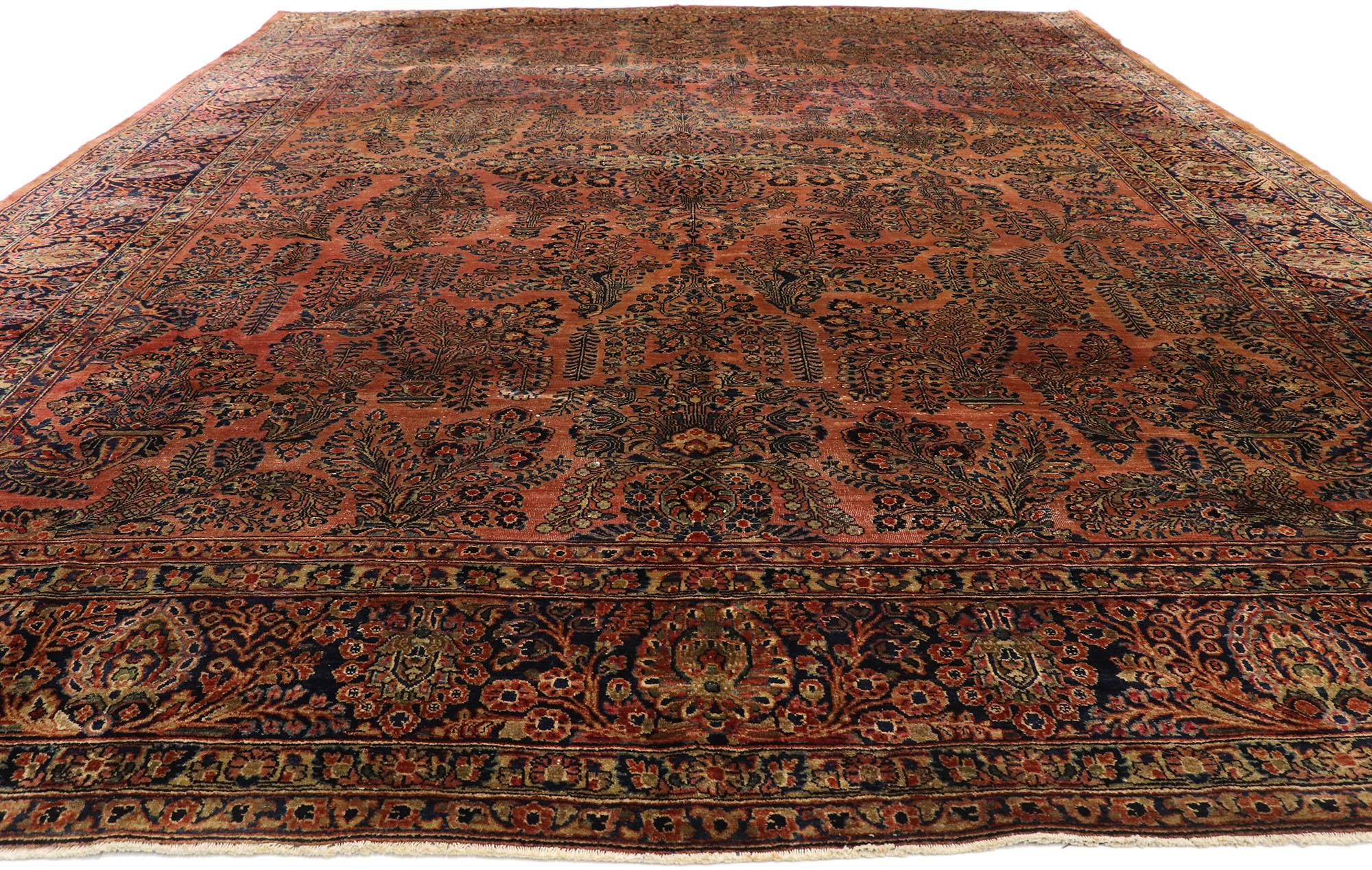 Sarouk Farahan Antique Persian Sarouk Area Rug with American Traditional Style For Sale