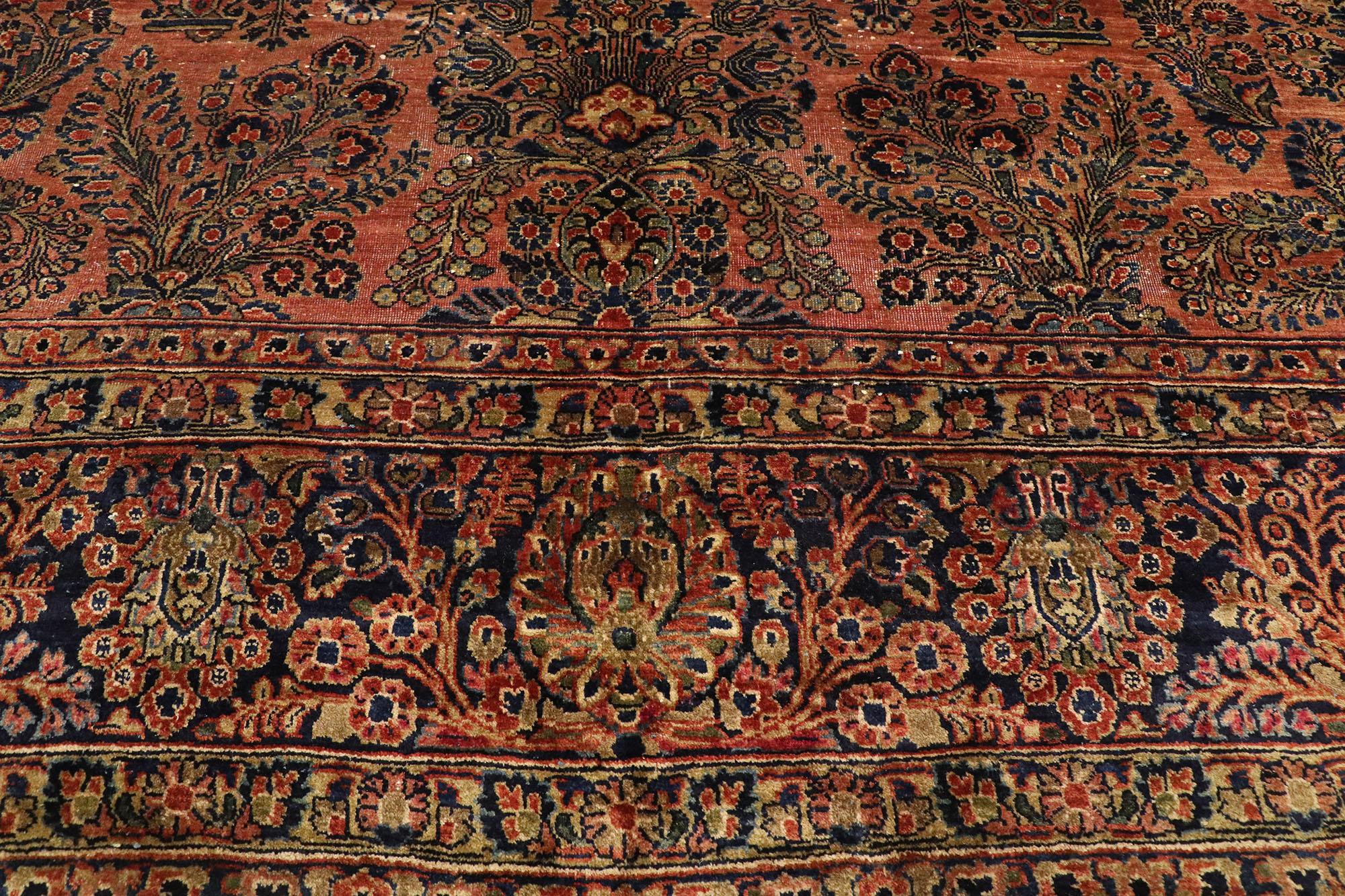 Hand-Knotted Antique Persian Sarouk Area Rug with American Traditional Style For Sale