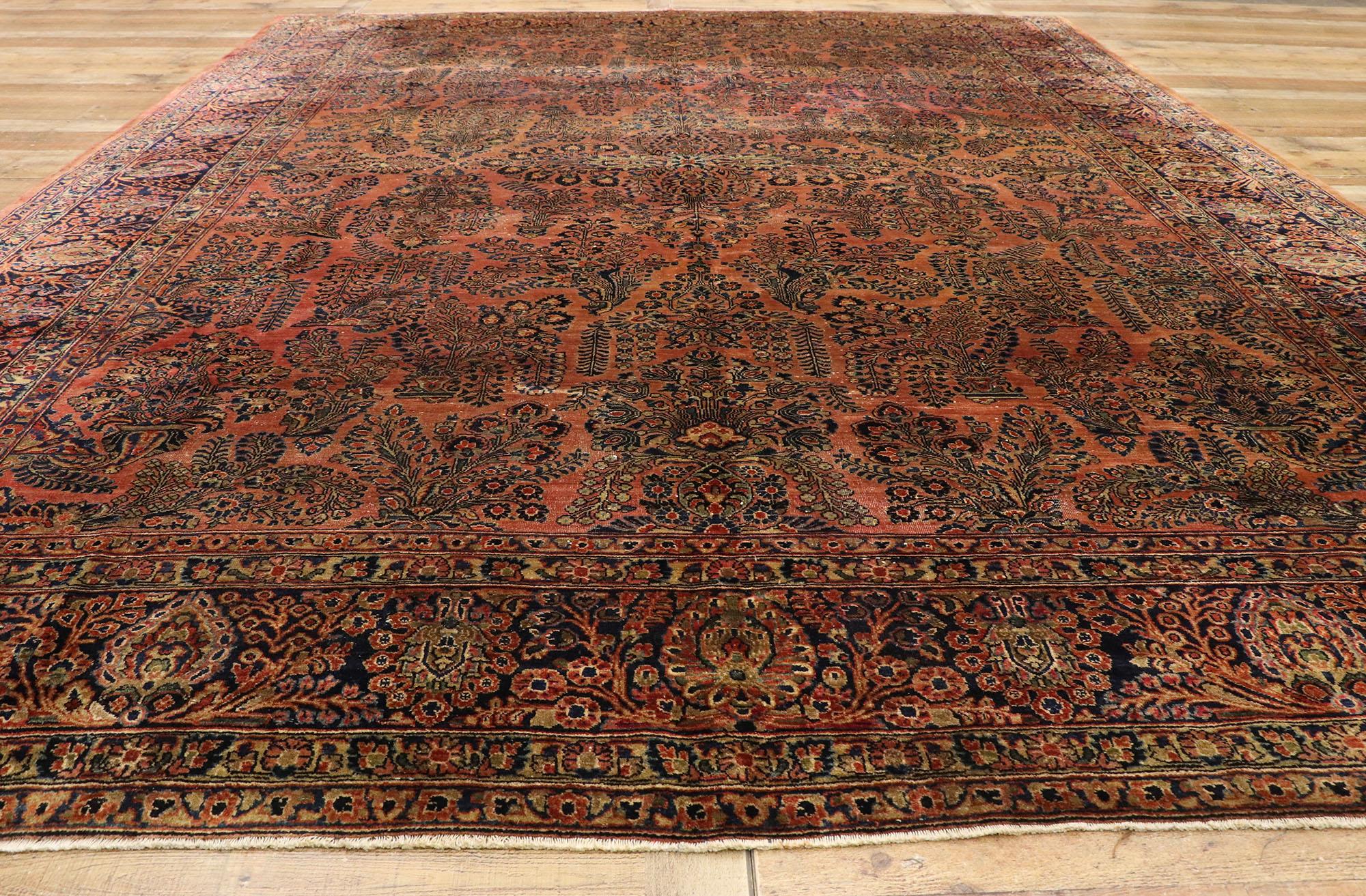 Wool Antique Persian Sarouk Area Rug with American Traditional Style For Sale