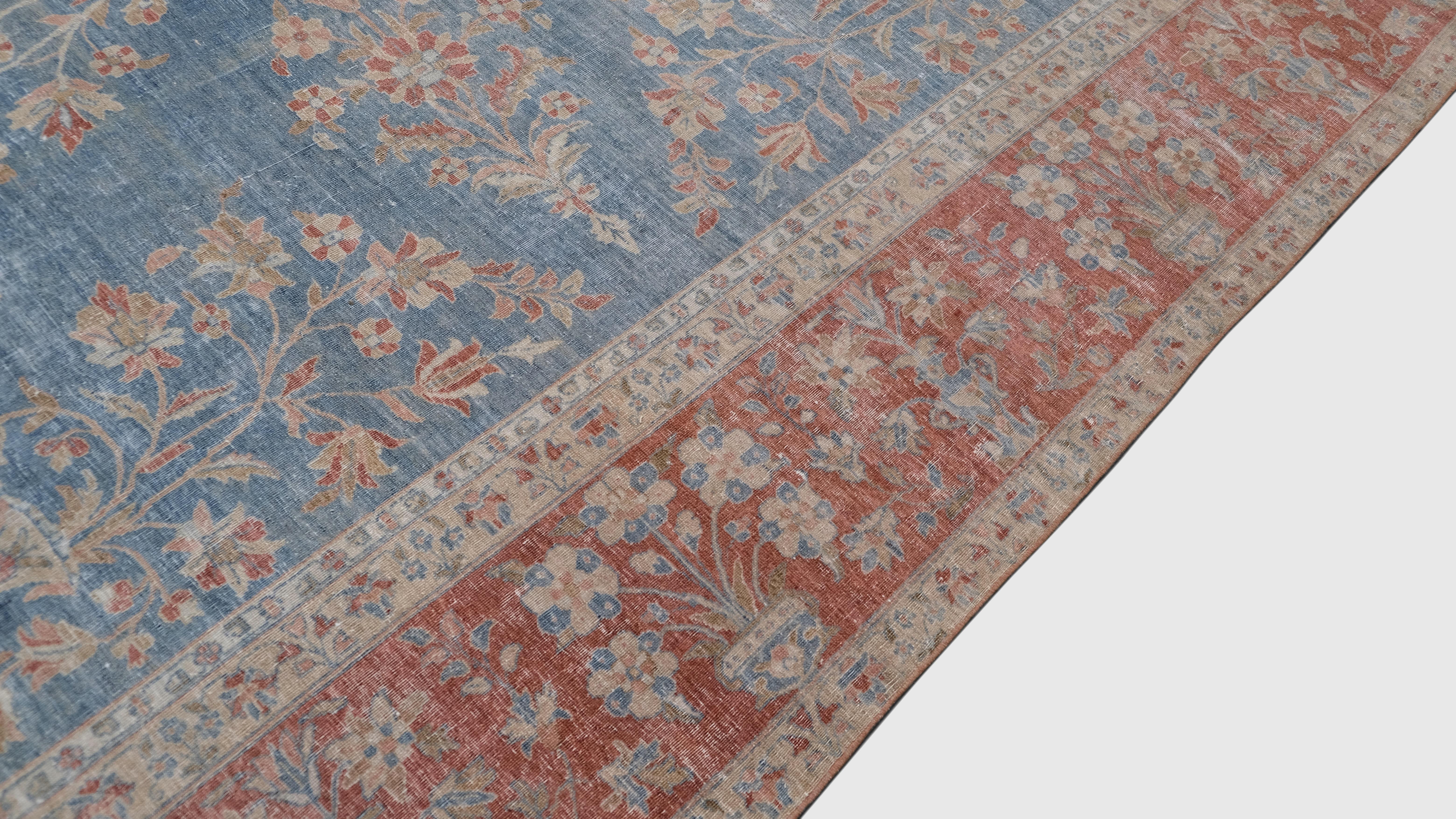 Antiker persischer Sarouk-Wollteppich in Blau und Rost 10'3''x18'5'' (Persisch) im Angebot