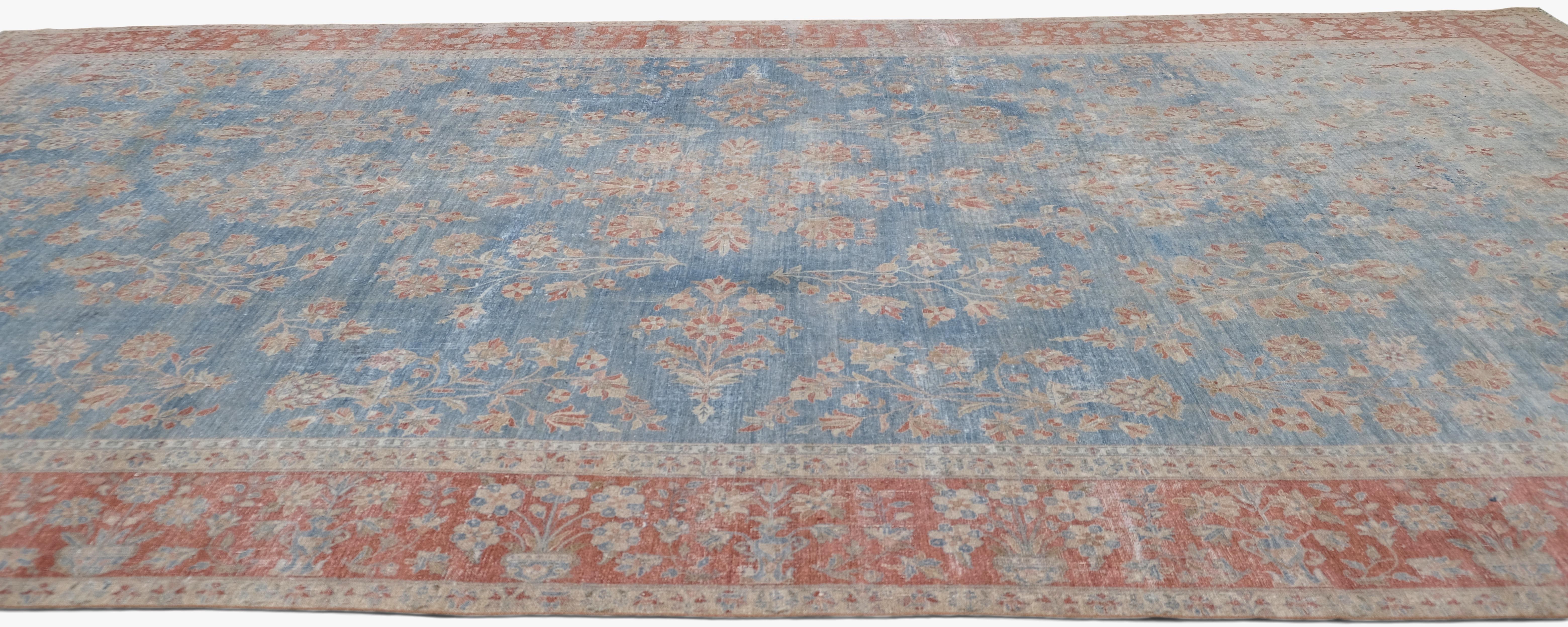 Antiker persischer Sarouk-Wollteppich in Blau und Rost 10'3''x18'5'' (Handgeknüpft) im Angebot