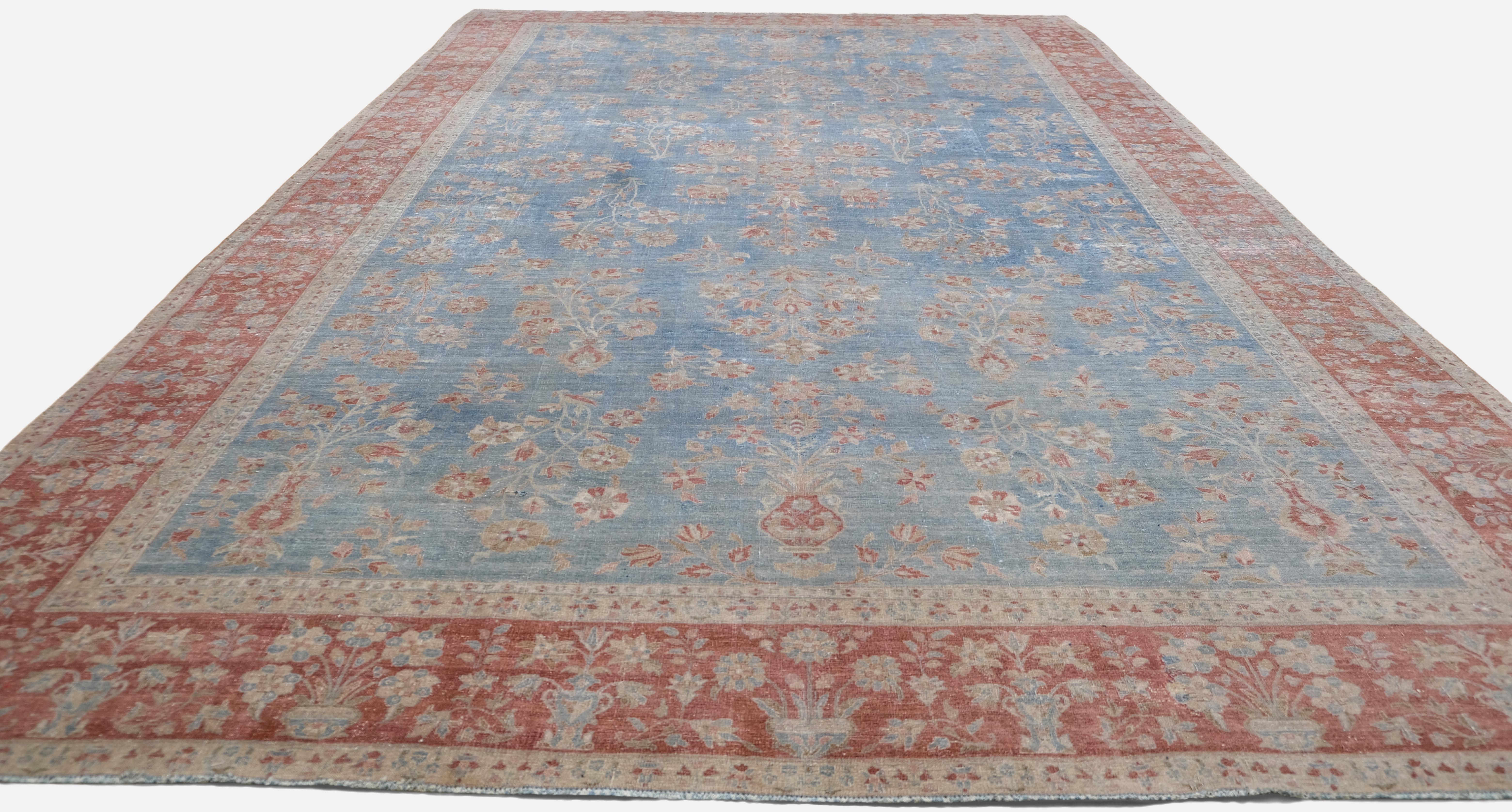 Antiker persischer Sarouk-Wollteppich in Blau und Rost 10'3''x18'5'' im Zustand „Gut“ im Angebot in Torrance, CA