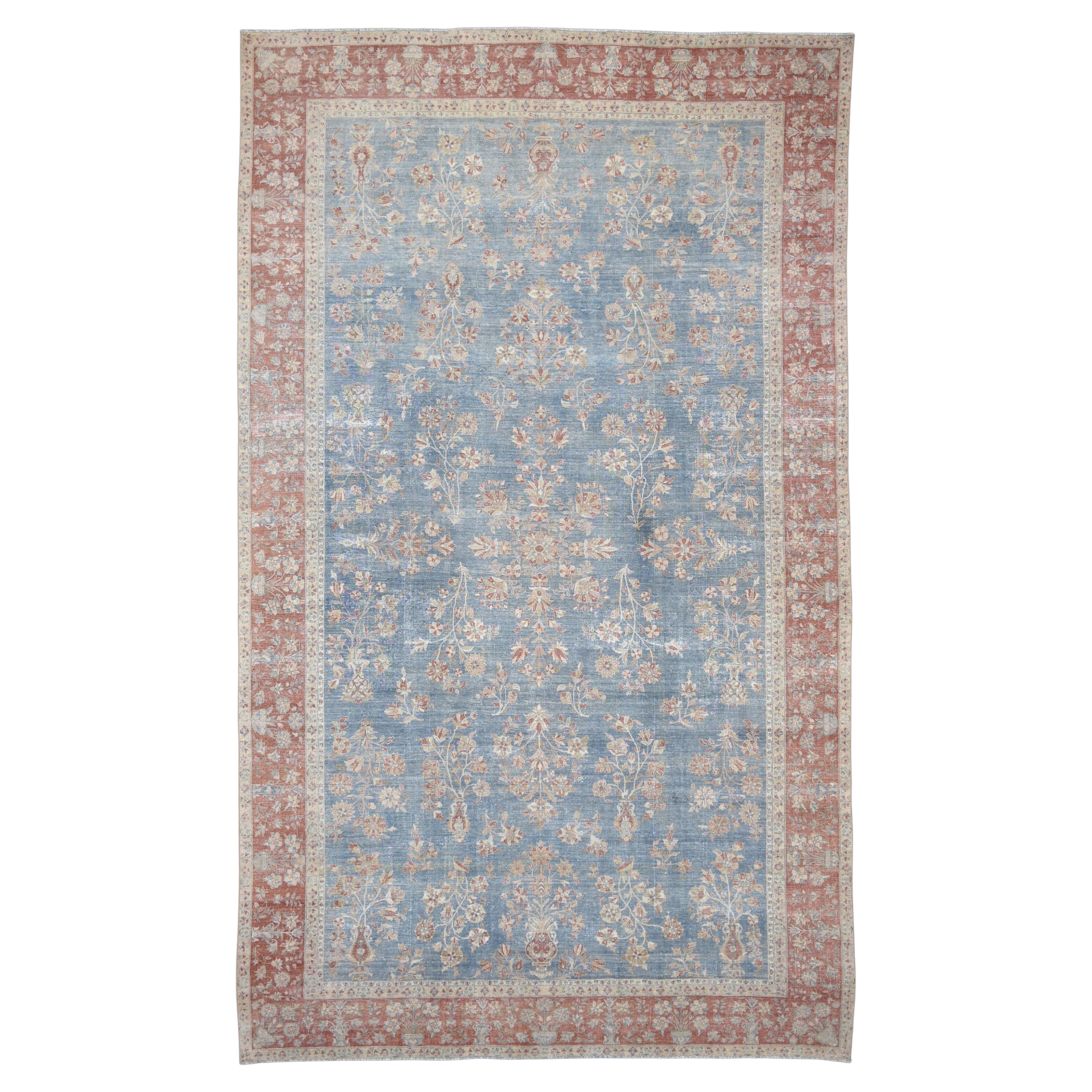 Tapis persan antique Sarouk bleu et rouille 10'3''x18'5''