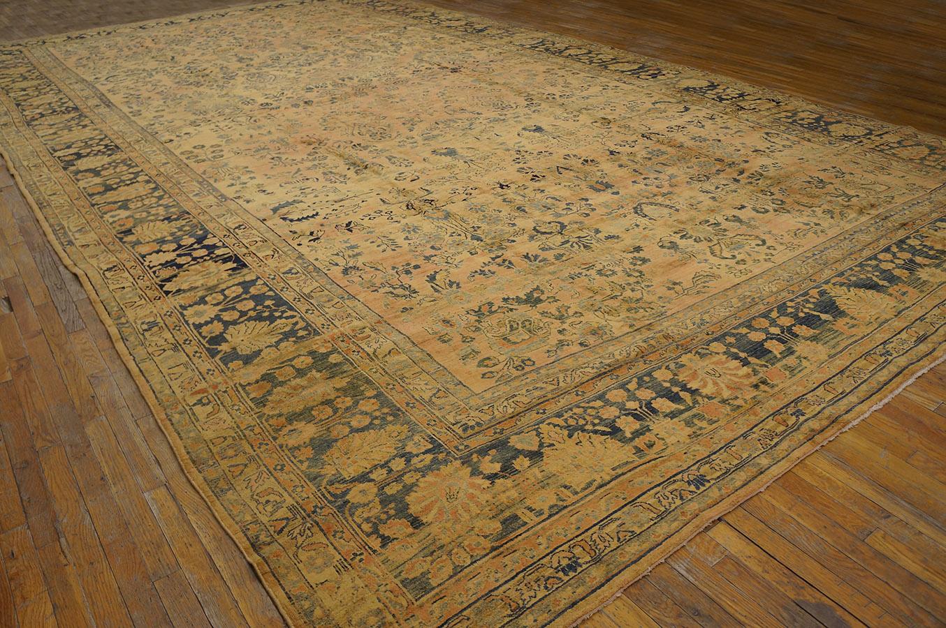 1920s Persian Sarouk Mohajeran Carpet on Peach Background & Medium Blue Border.  12'8