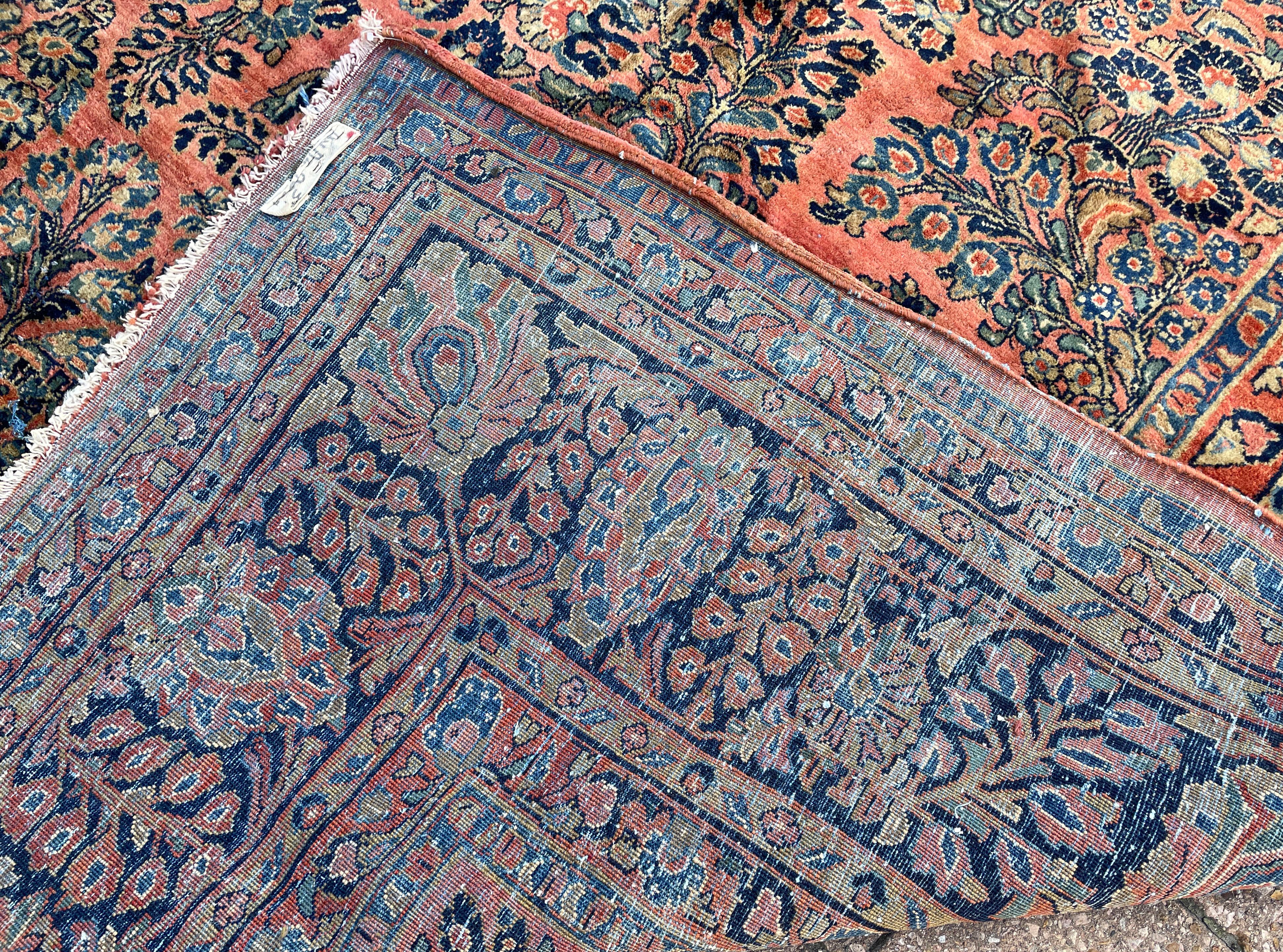 Hand-Knotted Antique Persian Sarouk Carpet, garden design For Sale