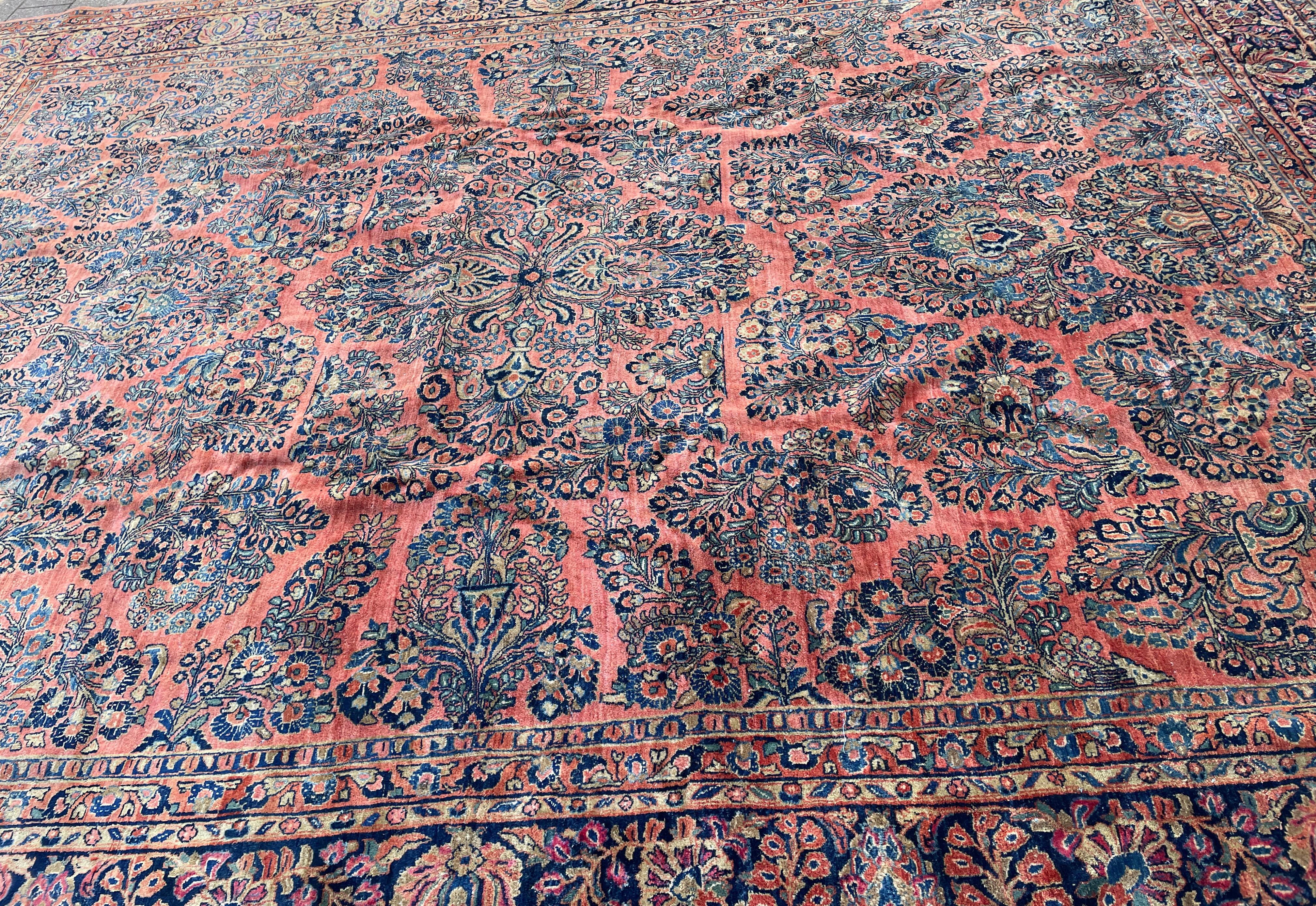 Wool Antique Persian Sarouk Carpet, garden design For Sale