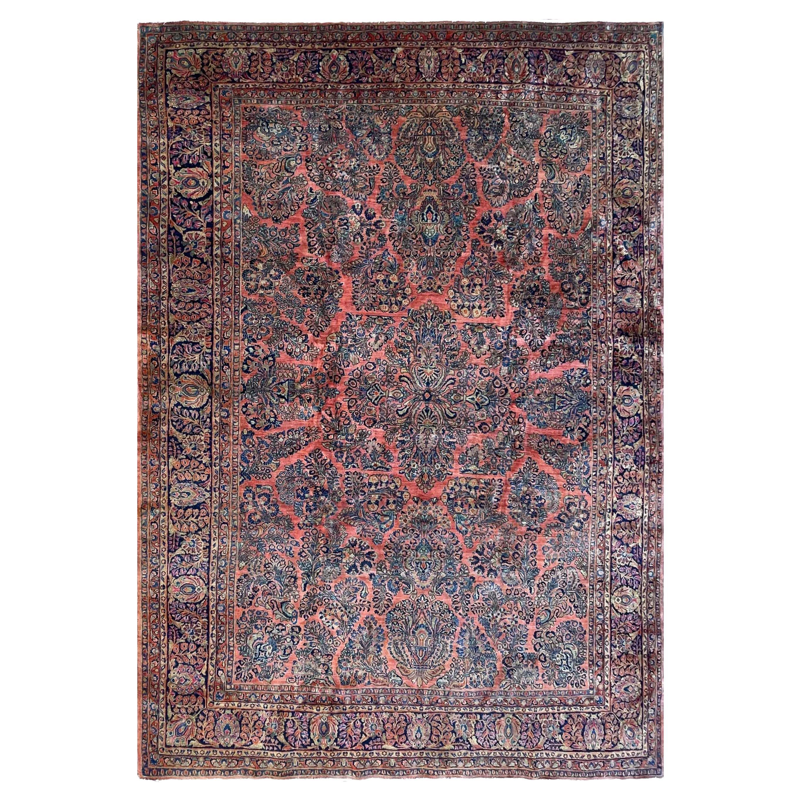 Antiker persischer Sarouk-Teppich aus Sarouk, Gartendesign im Angebot