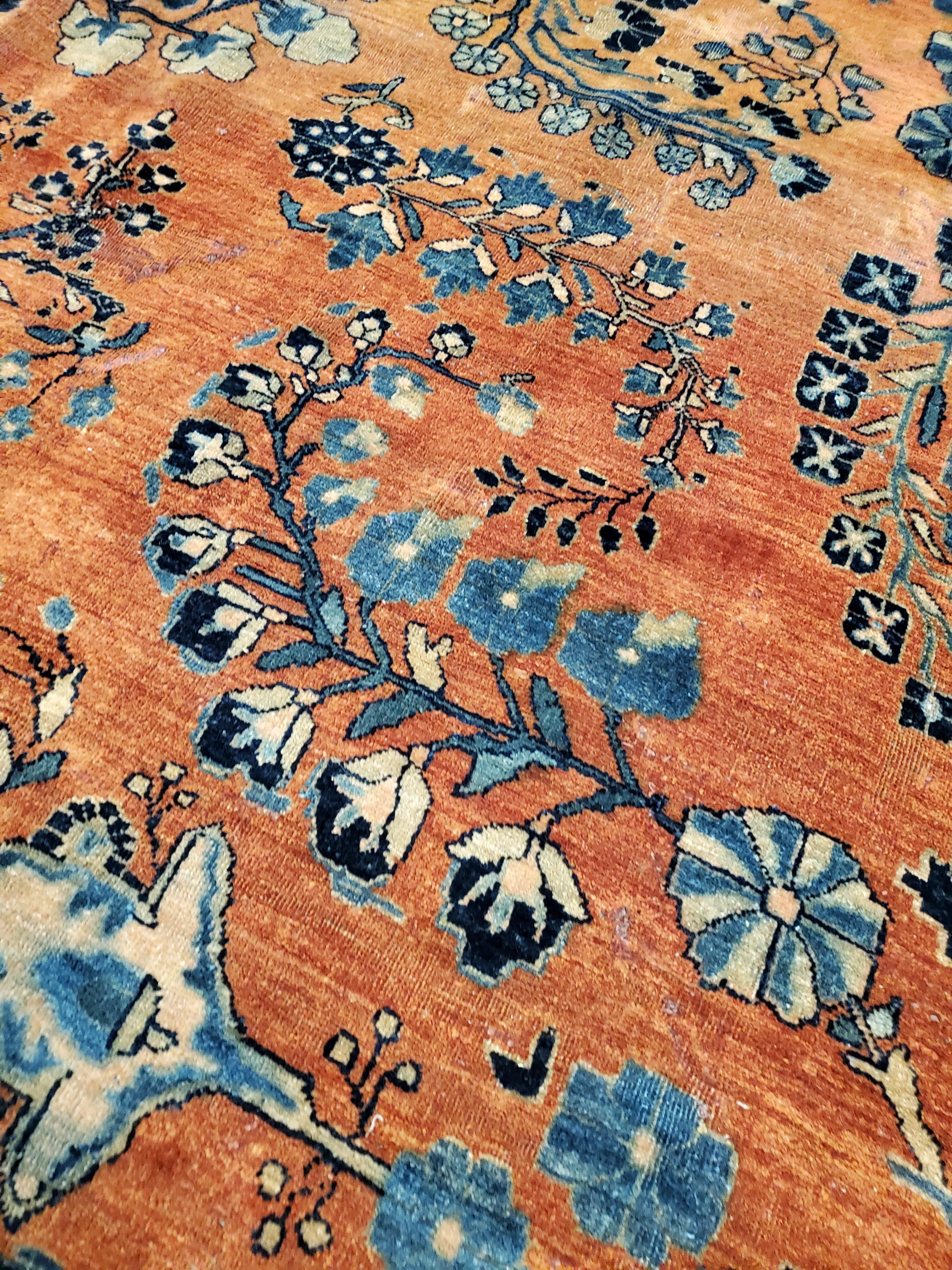 Antiker persischer Sarouk-Teppich aus Sarouk, handgefertigter orientalischer Teppich, Marineblau, Rost, Lt, Elfenbein im Angebot 2