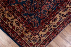 Antique Persian Sarouk Carpet, Royal Blue All-Over Field, Shiny Beige Borders