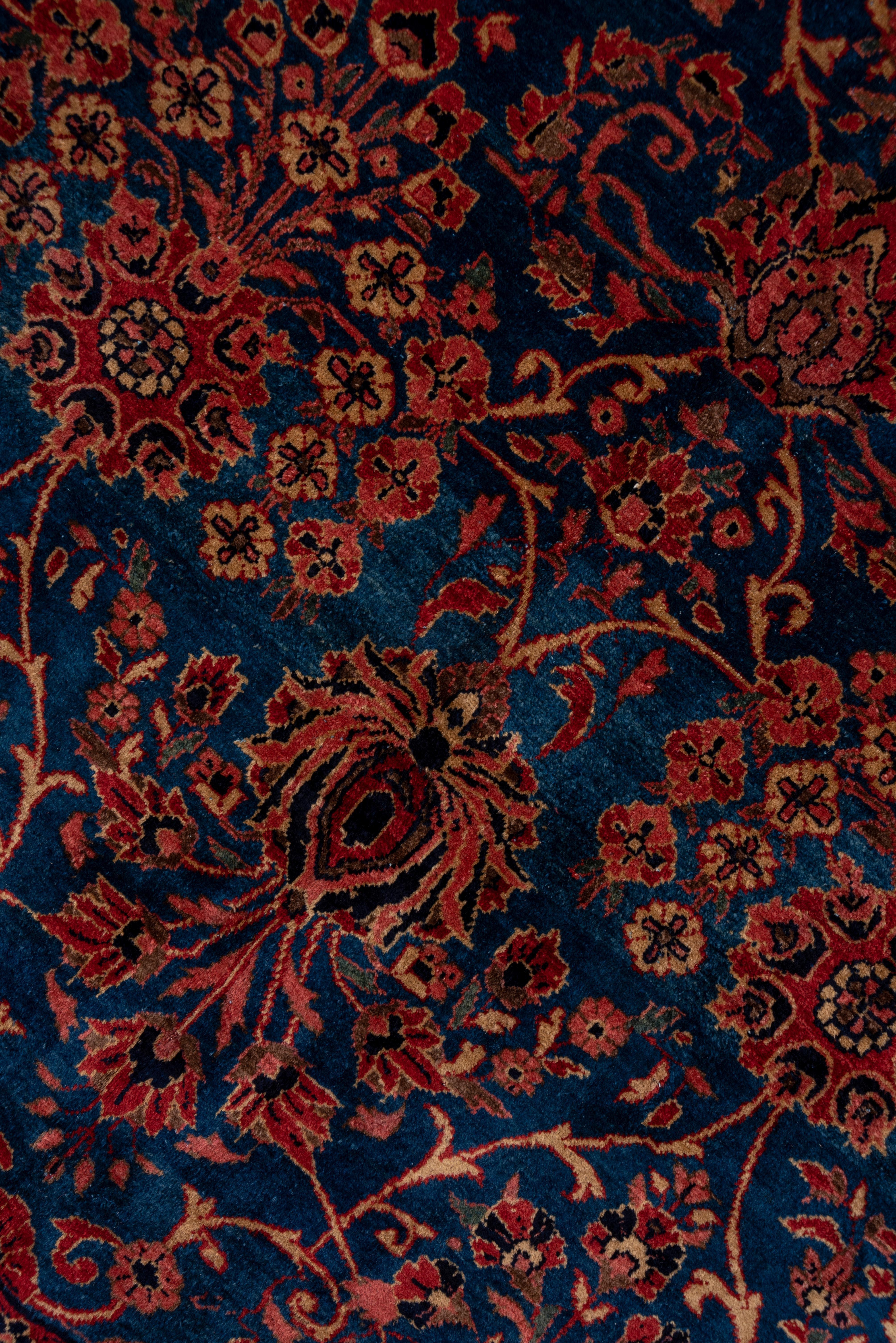 Antique Persian Sarouk Carpet, Royal Blue All-Over Field, Shiny Beige Borders In Good Condition For Sale In New York, NY