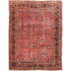Antique Persian Sarouk Carpet with Naturally Dyed Wool and Large-Scale Flowers