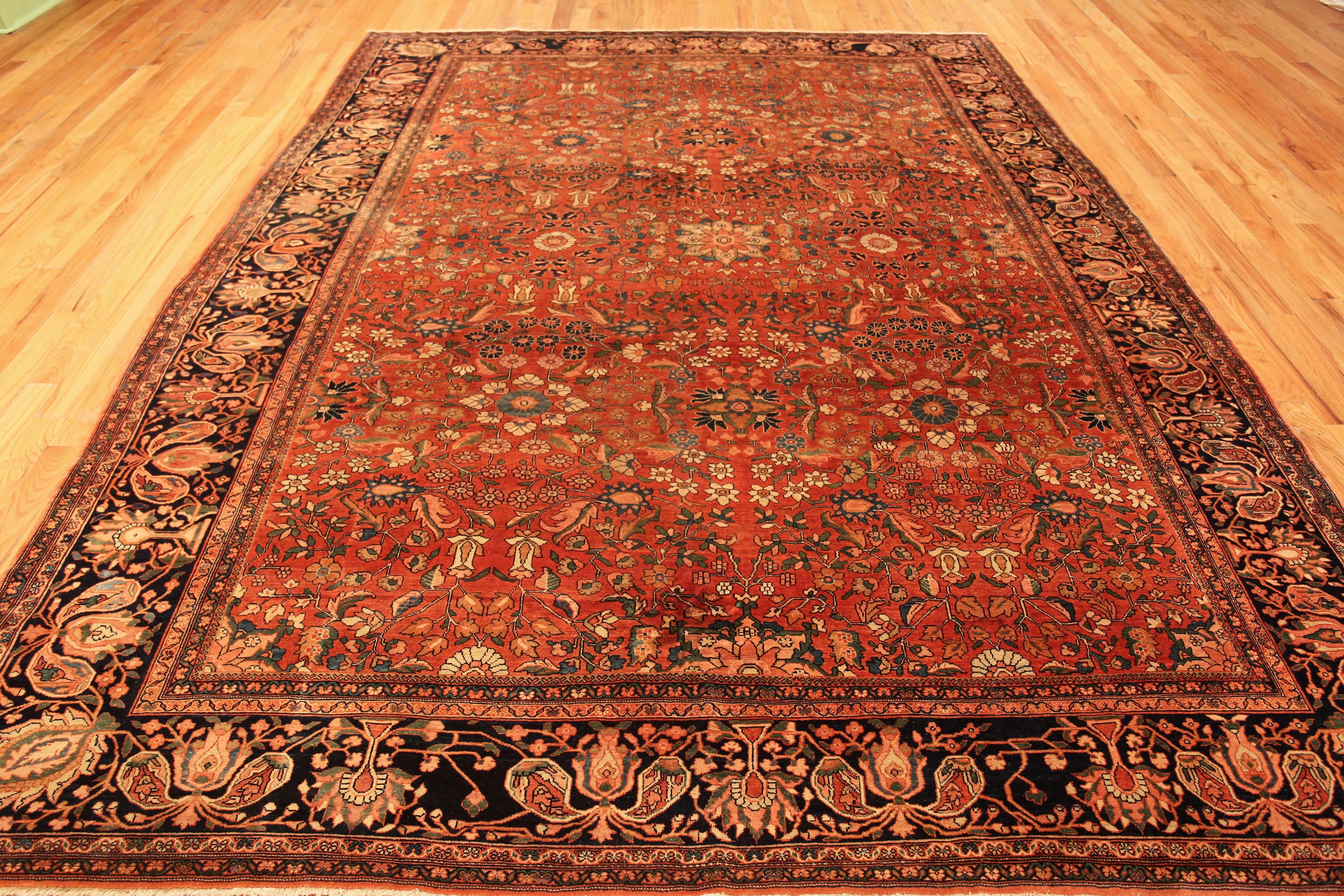 Luxurious Fine Rustic Antique Persian Sarouk Farahan Allover Design Area Rug, Country of origin: Persia, Circa date: 1880. Size: 9 ft 3 in x 11 ft 6 in (2.82 m x 3.51 m)

