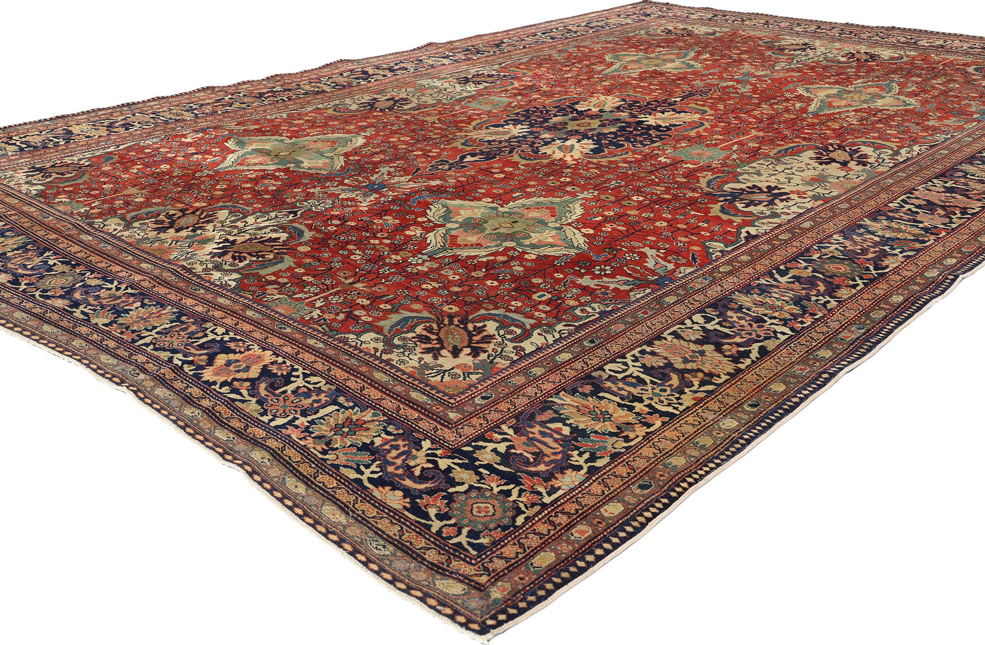 77579 Antique Persian Sarouk Farahan Rug, 08'05 x 12'06. Persian Sarouk Farahan rugs, originating from the Farahan district in central Iran, are renowned for their exquisite craftsmanship, intricate designs, and vibrant colors. Hand-knotted using