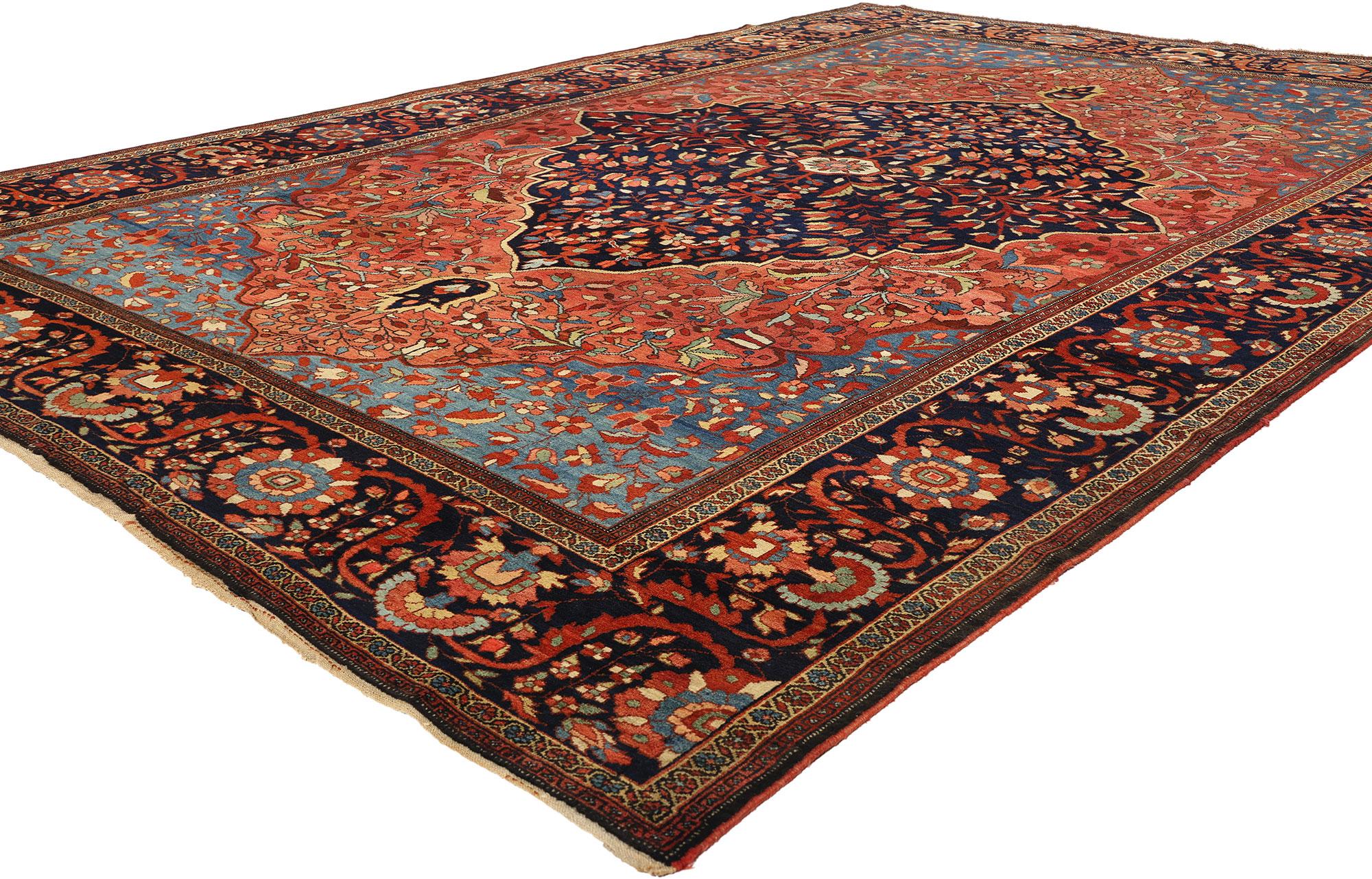 53478 Antique Persian Sarouk Farahan Rug, 08'04 x 11'09. Sarouk Farahan rugs, hailing from the Farahan region in central Iran, are celebrated for their impeccable craftsmanship, elaborate designs, and lively hues. Crafted through the meticulous