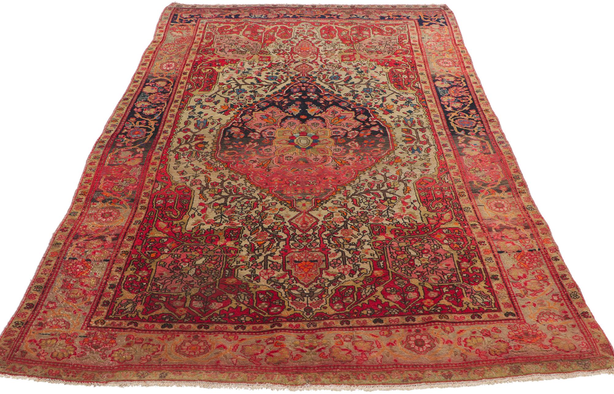 Hand-Knotted Antique Persian Sarouk Farahan Rug For Sale