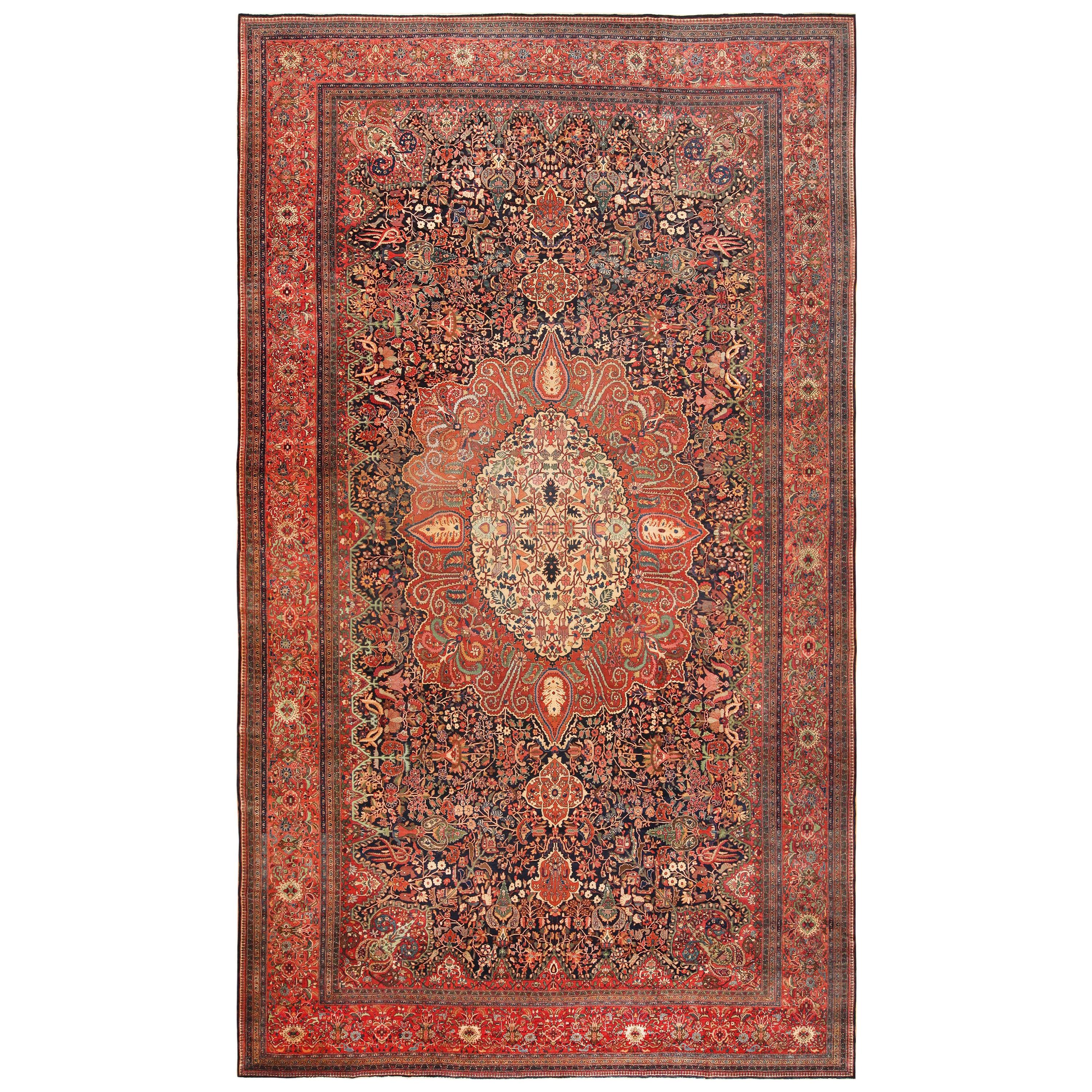 Antique tapis persan Sarouk Farahan. Taille : 13 pieds 4 po. x 23 pieds 10 po.