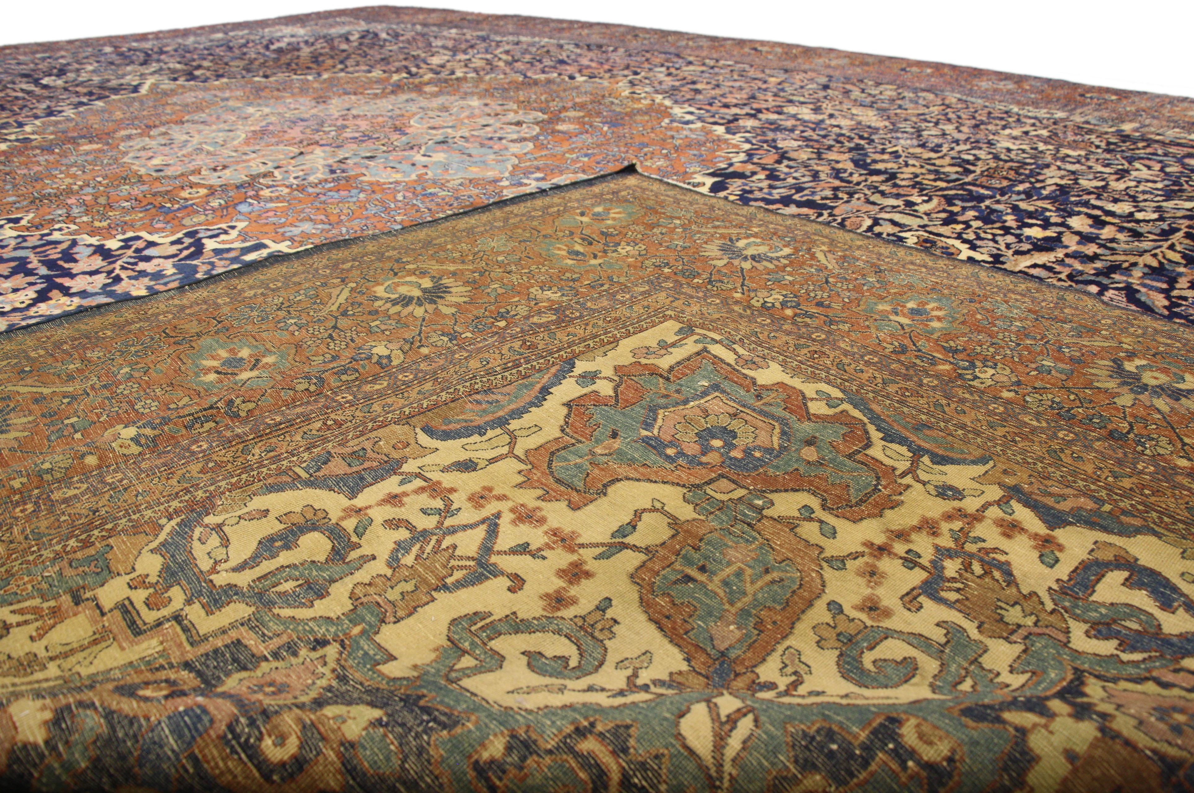 Tappeto Sarouk Farahan persiano della fine del XIX secolo, 14 x 20 Dimensioni della hall dell'hotel in vendita 2