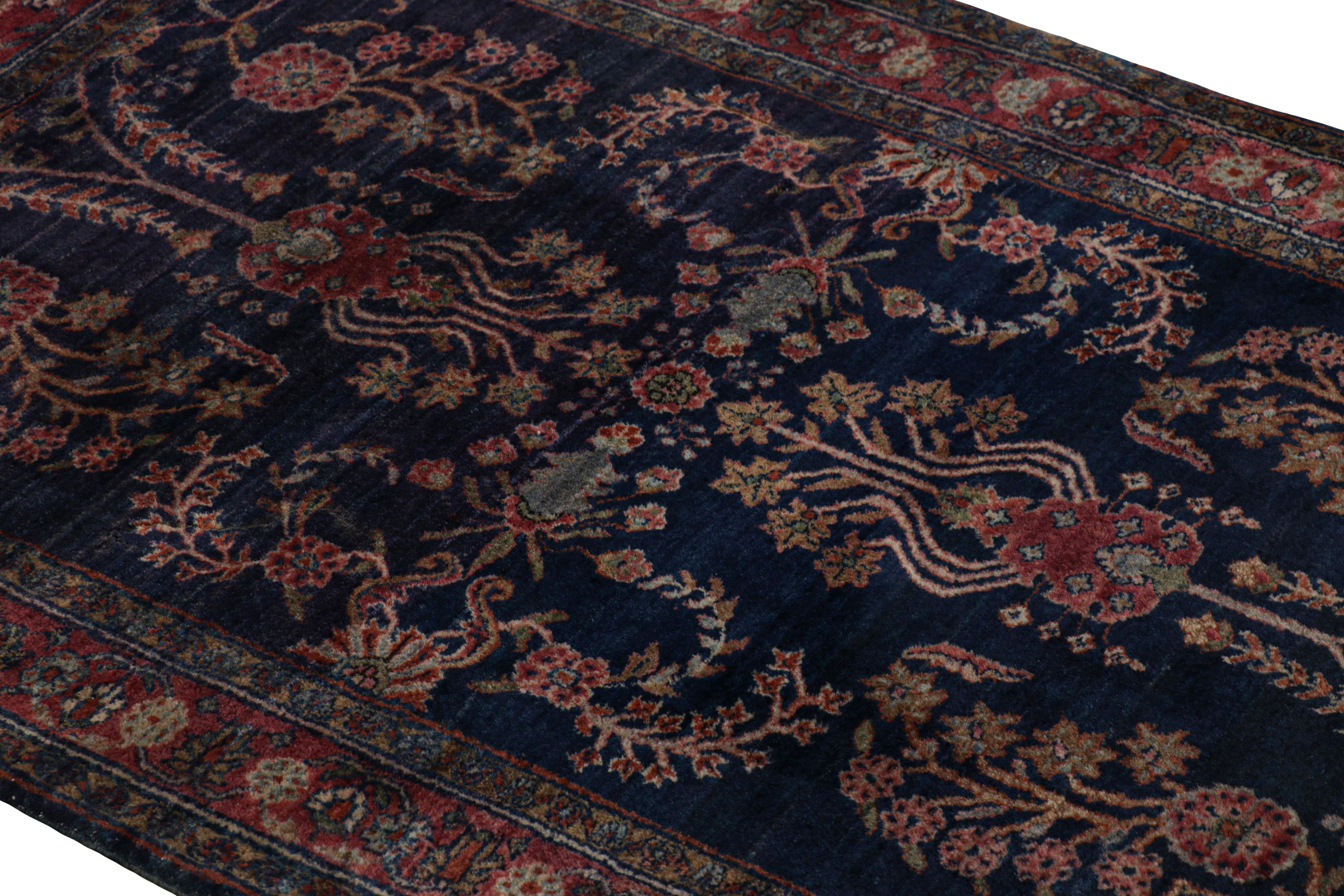 Made with hand-knotted wool, circa 1910-1920, this 3x5 antique Persian rug of Sarouk Farahan provenance is an exciting new curation from Rug & Kilim’s collection of rare classics.

On the Design: 

This piece features a deep, midnight blue field