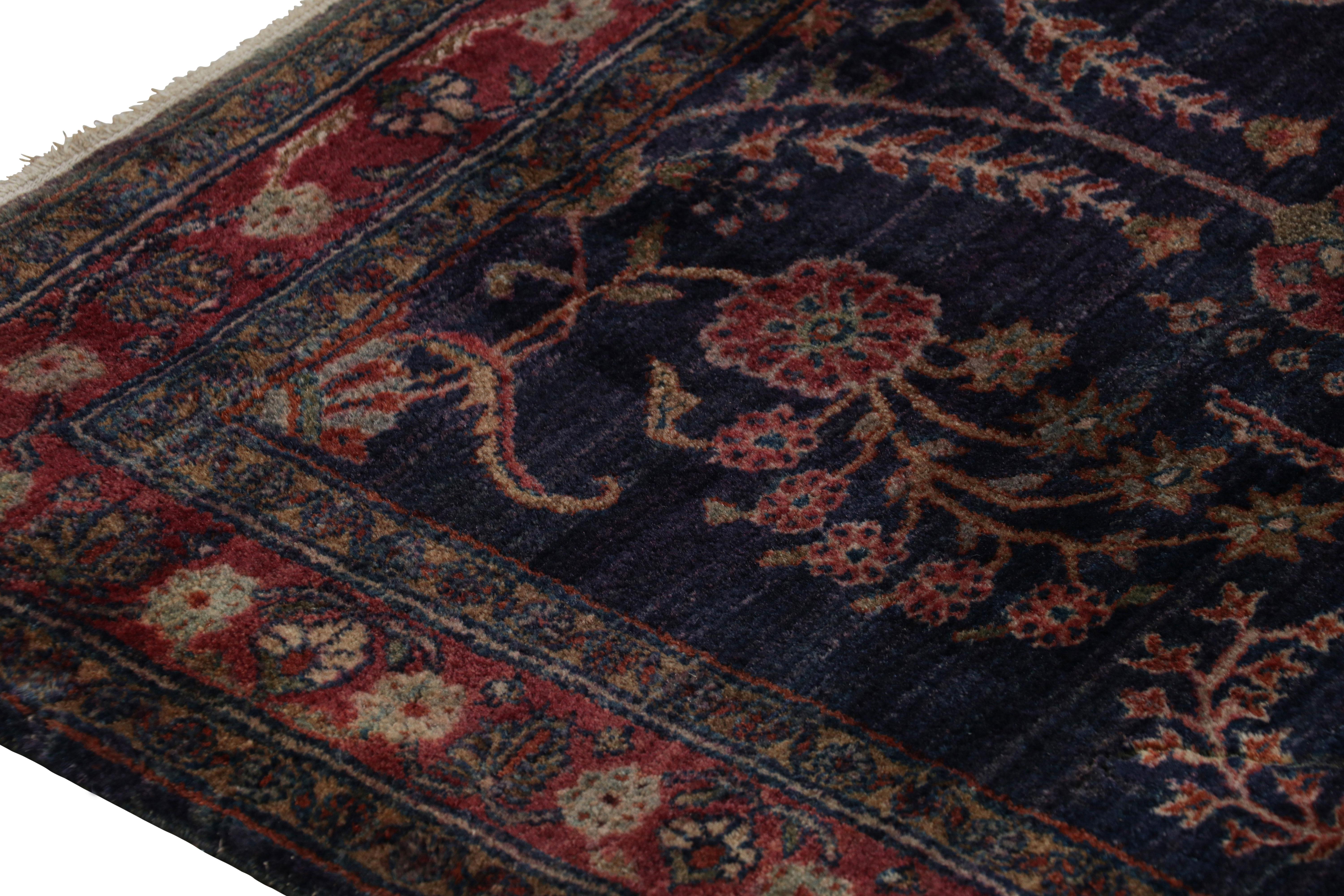 Hand-Knotted Antique Persian Sarouk Farahan Rug In Blue With Floral Patterns - Rug & Kilim For Sale
