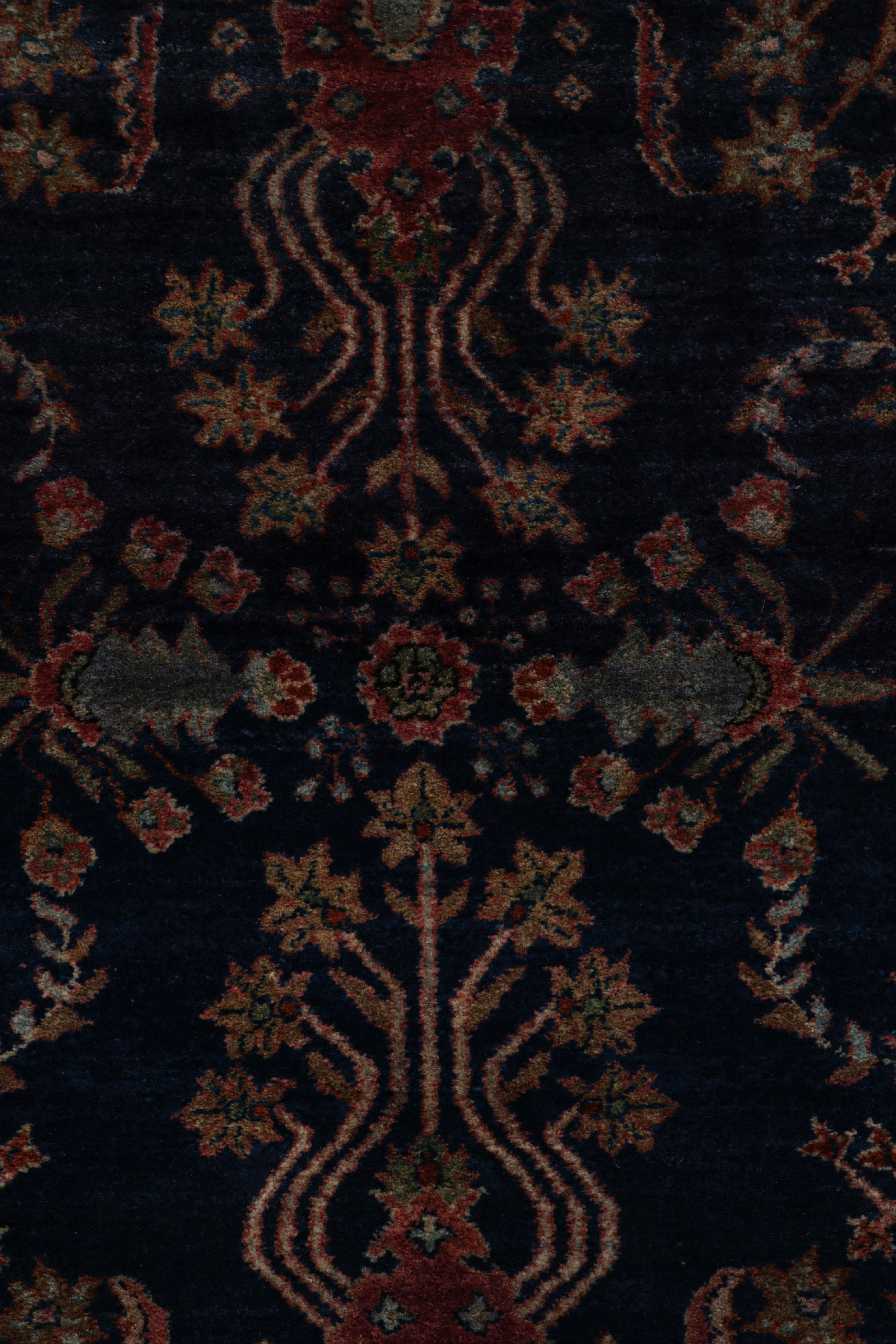 Wool Antique Persian Sarouk Farahan Rug In Blue With Floral Patterns - Rug & Kilim For Sale