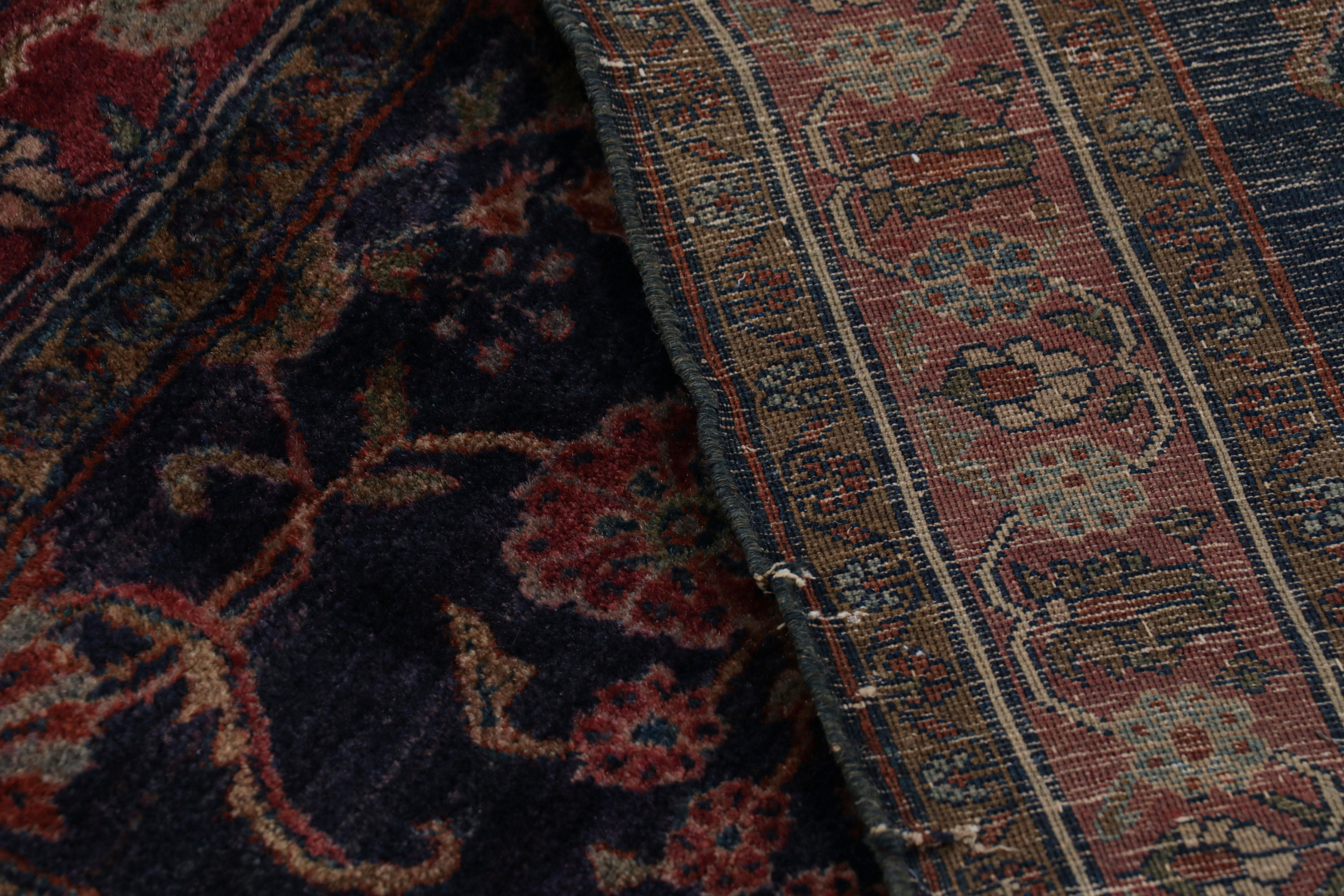 Antique Persian Sarouk Farahan Rug In Blue With Floral Patterns - Rug & Kilim For Sale 1
