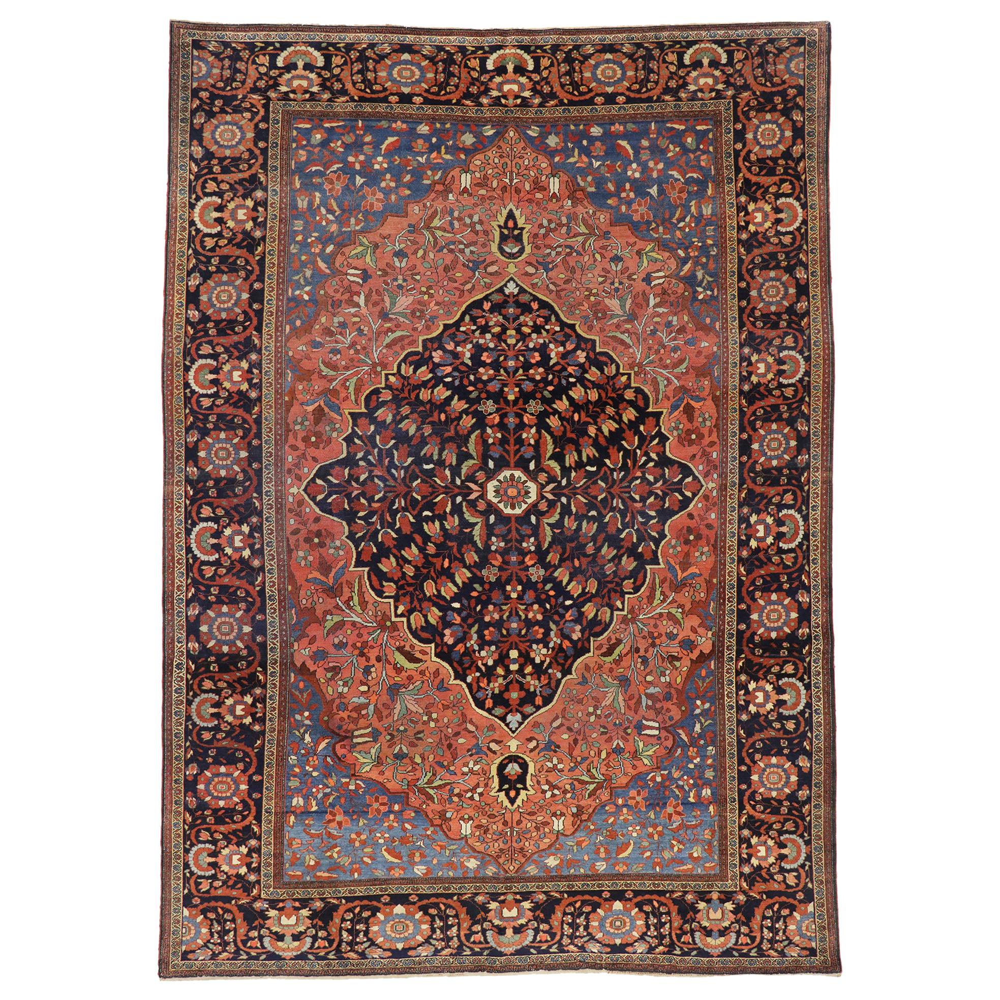 Distressed Antique Persian Sarouk Rug with Rustic Arts and Crafts Style