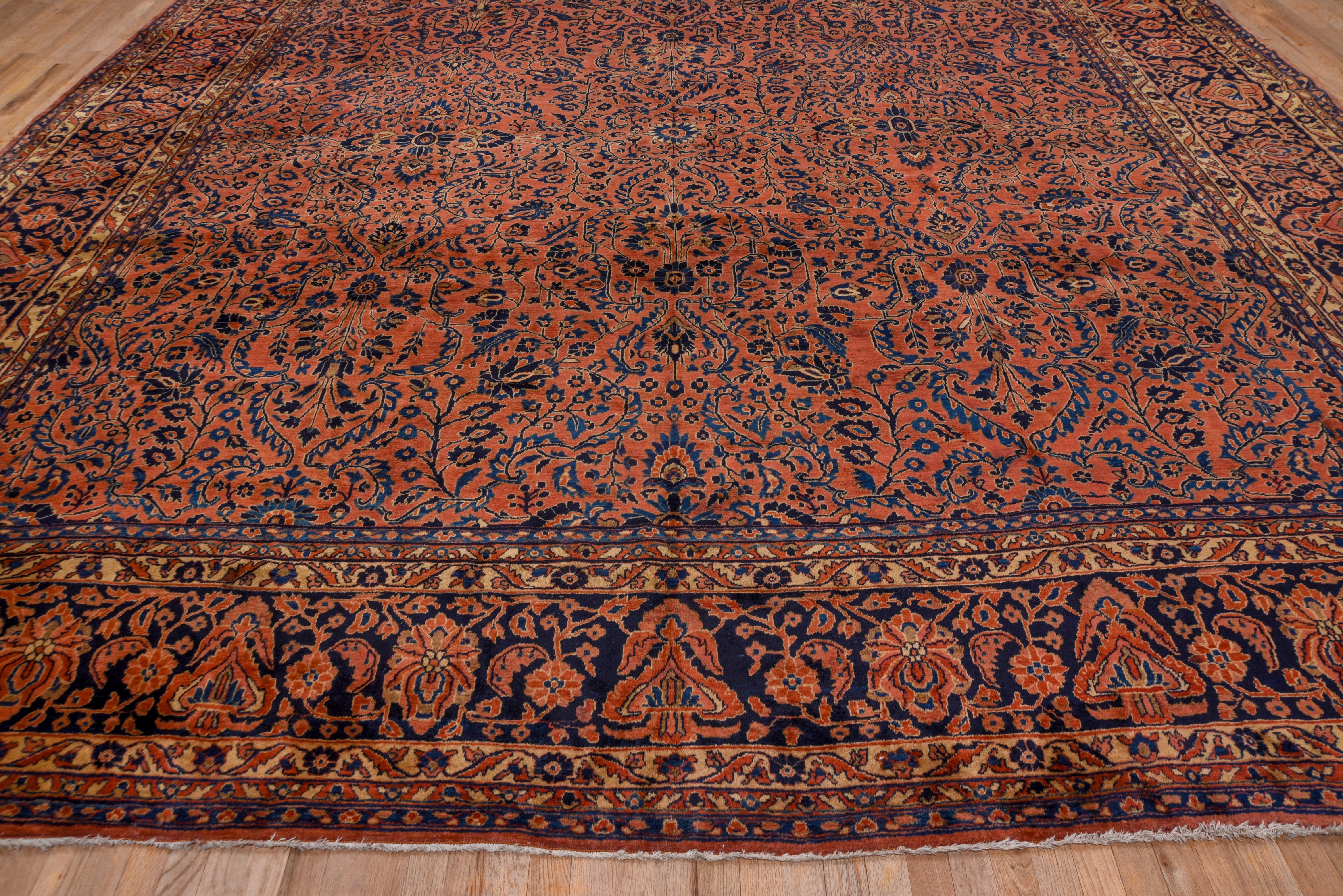 Antiker persischer Sarouk-Galerie-Teppich aus Sarouk, orange, Allover-Fuß, Herrenhausstil (Sarouk Farahan)