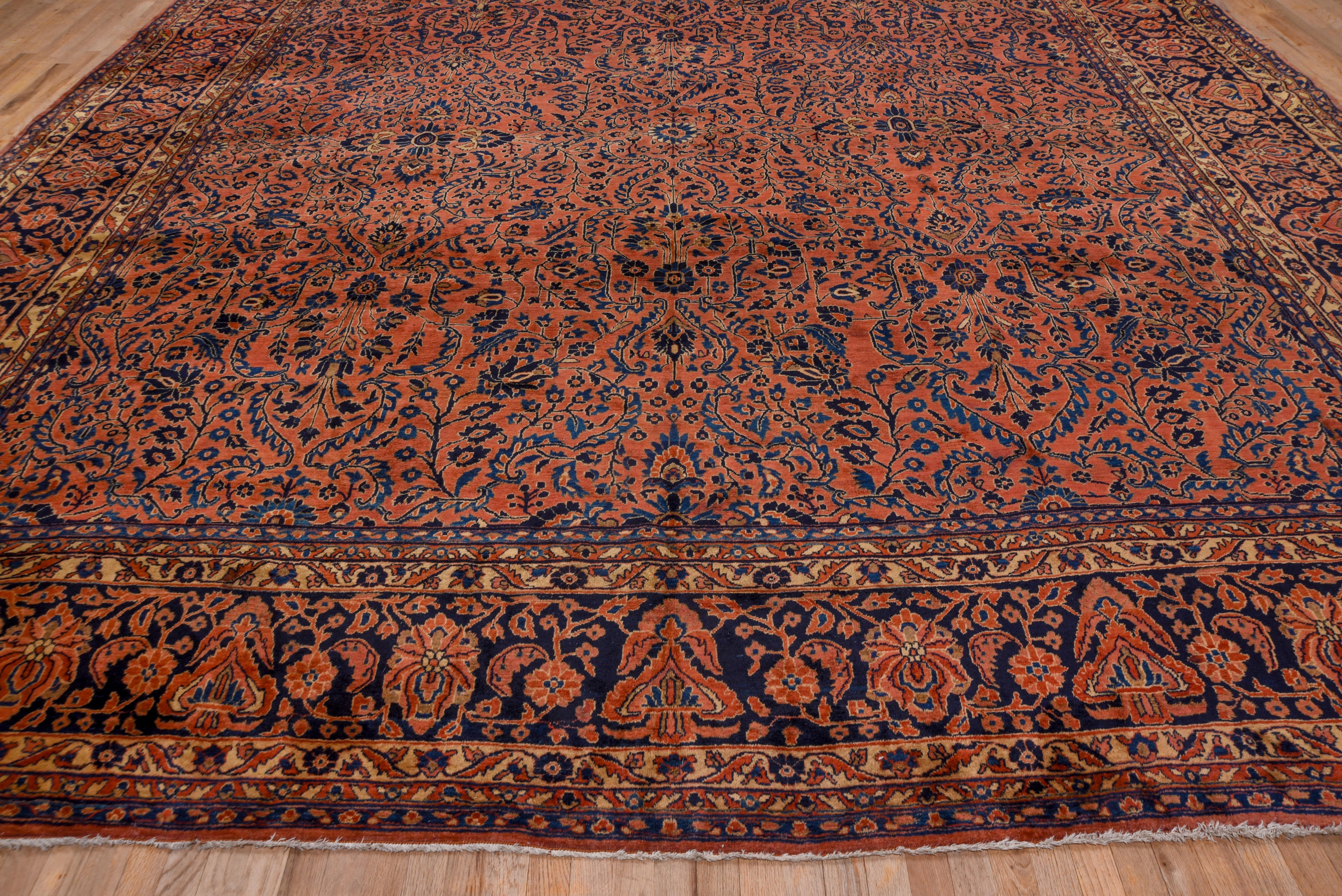 Sarouk Farahan Antique Persian Sarouk Gallery Carpet, Orange Allover Field, Mansion Style For Sale