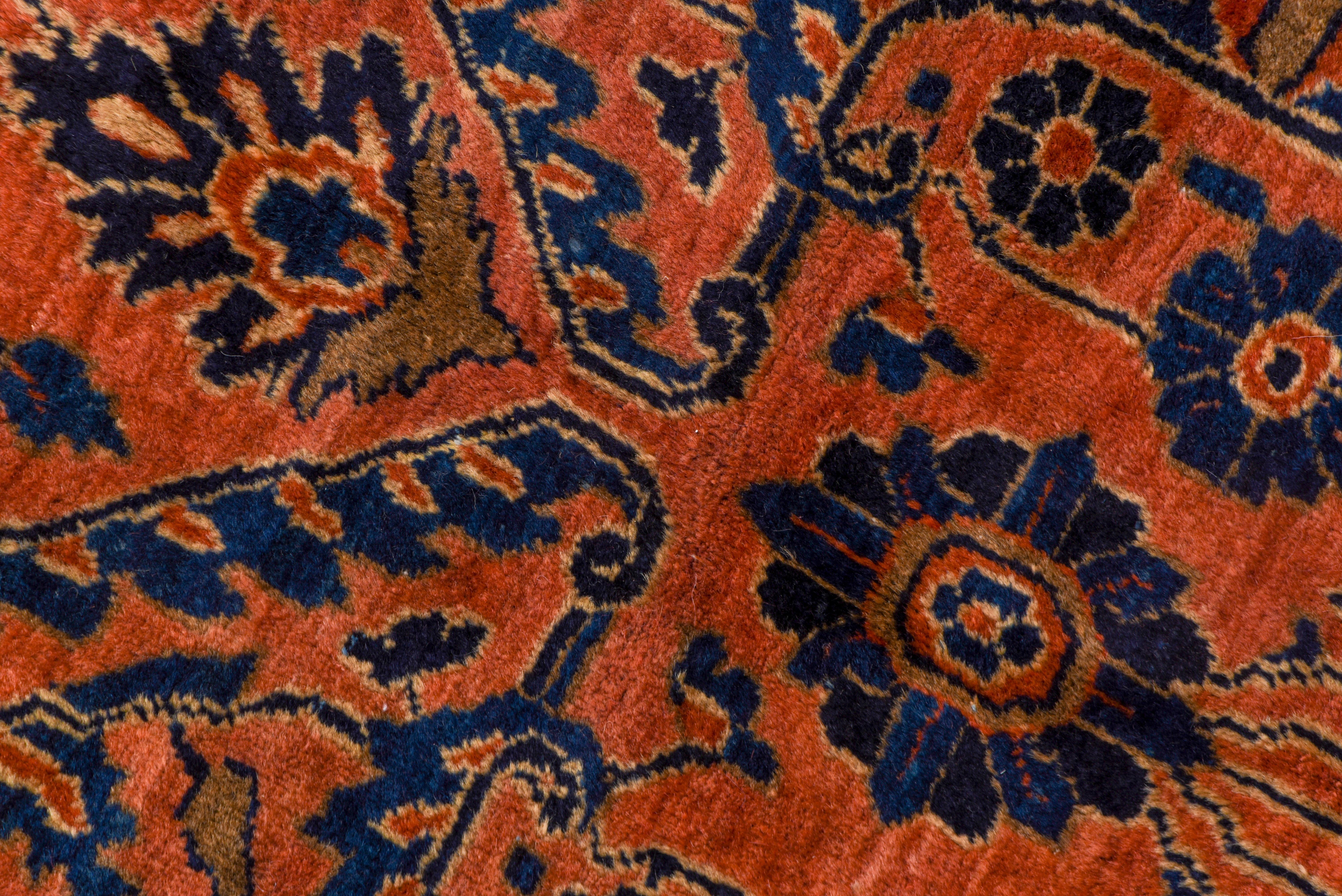 Antique Persian Sarouk Gallery Carpet, Orange Allover Field, Mansion Style In Good Condition For Sale In New York, NY