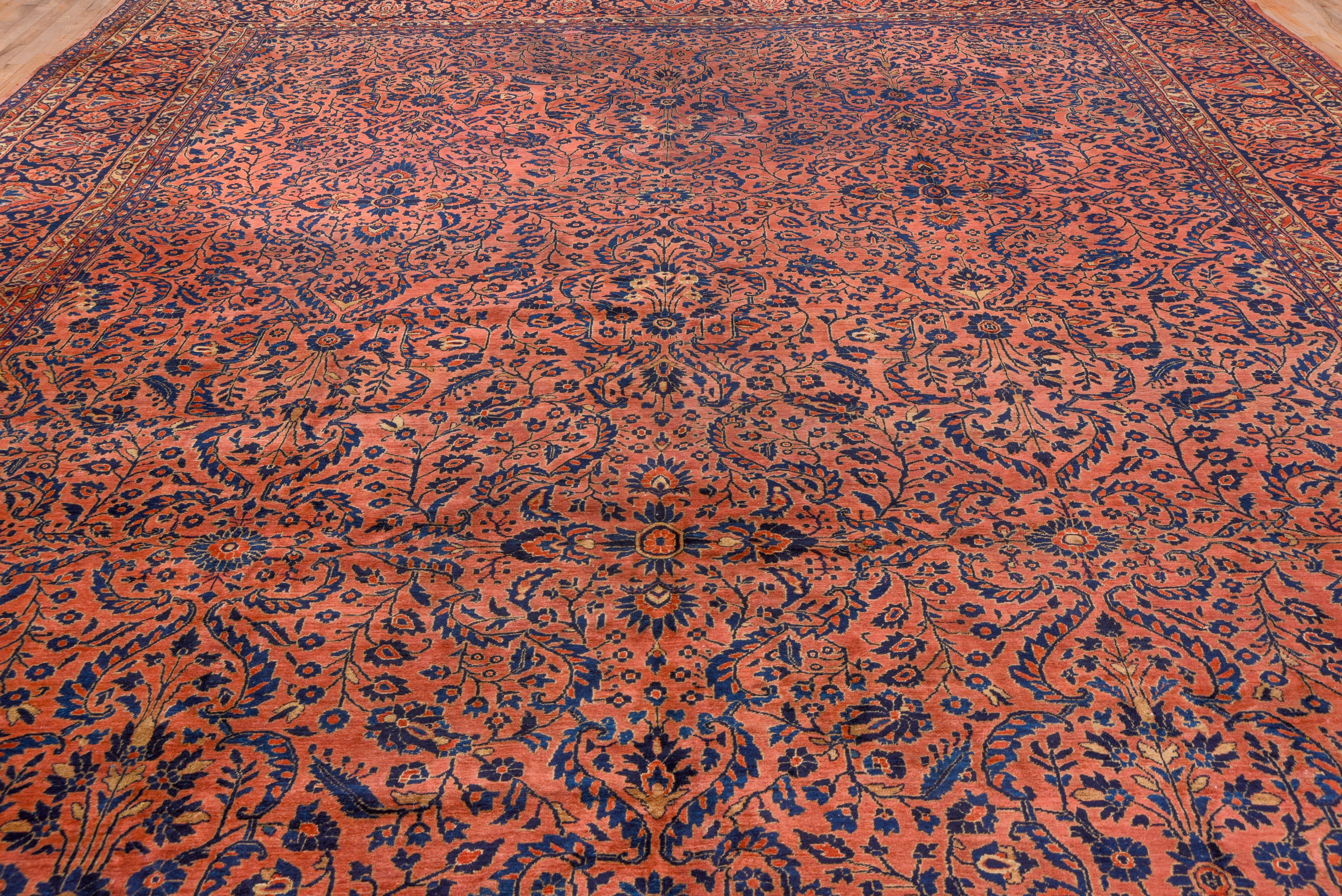 Wool Antique Persian Sarouk Gallery Carpet, Orange Allover Field, Mansion Style For Sale
