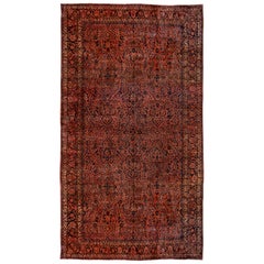Antique Persian Sarouk Gallery Carpet, Orange Allover Field, Mansion Style