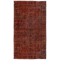 Tapis galerie sarouk persan ancien:: champ orange allover:: style manoir