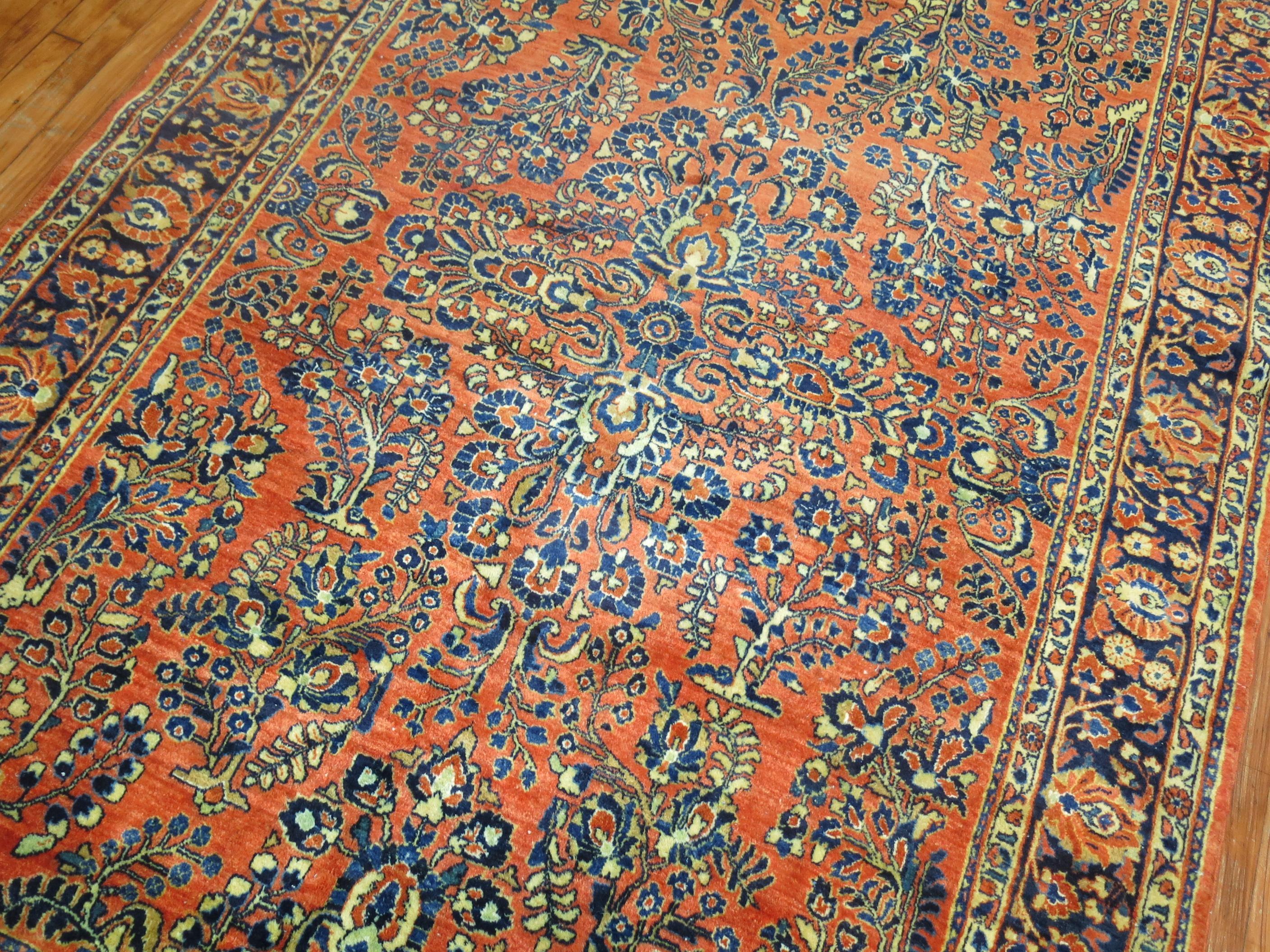 Hand-Woven Antique Persian Sarouk Intermediate Size Rug For Sale